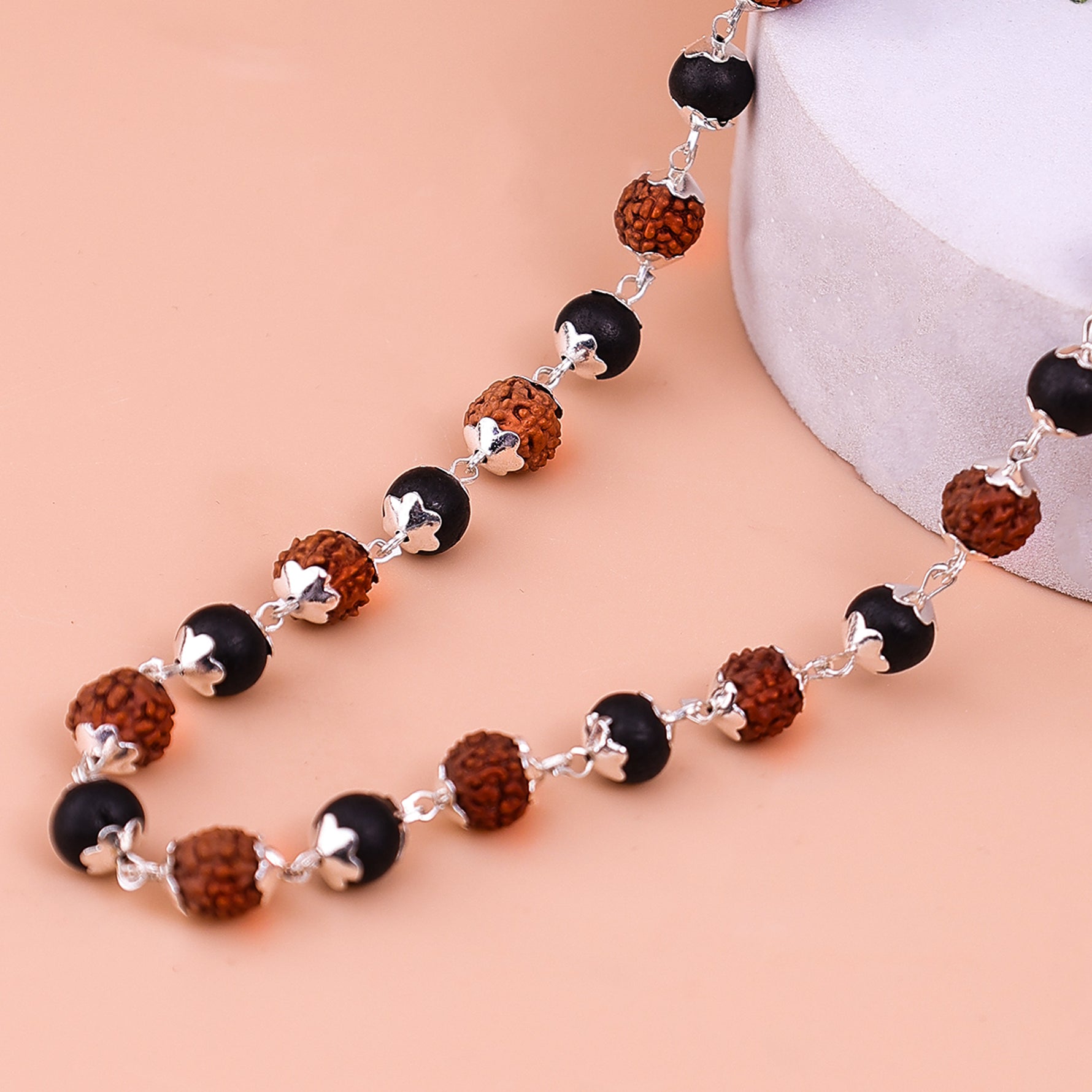 Silver Plated Divya Rudraksha Karungali Mala - Abhimantrit
