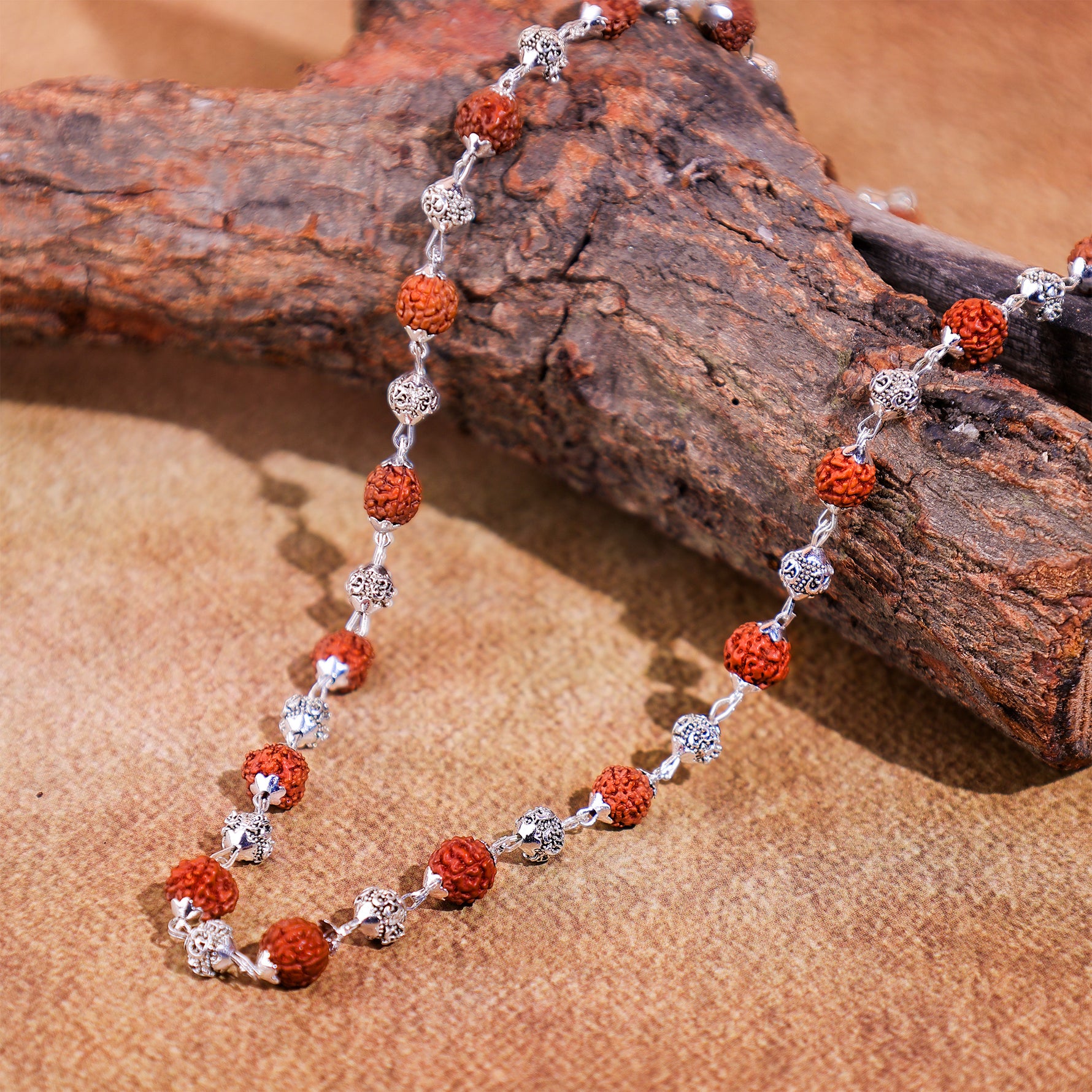 Silver OM With Rudraksha Mala- Abhimantrit