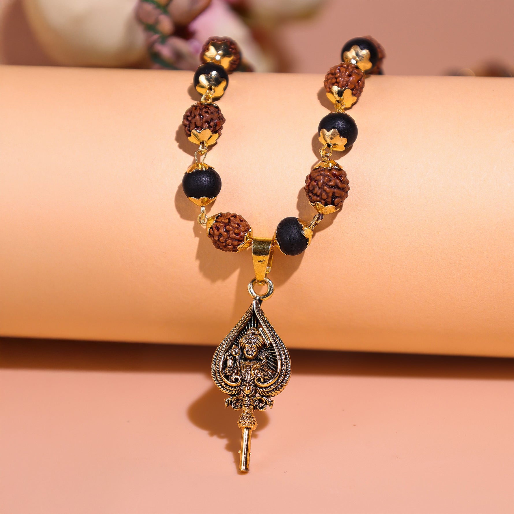 Golden Karungali Rudraksha Mala Murugan Trishul Golden Karungali Rudraksha Mala Murugan Trishul - Abhimantrit