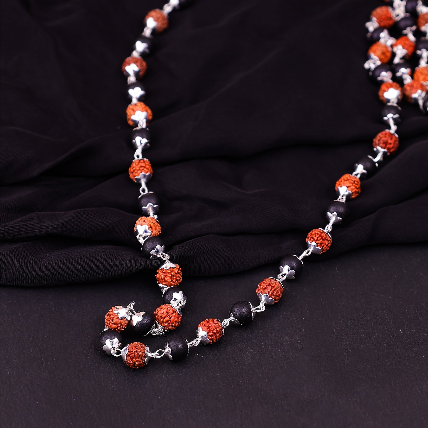 Silver Plated Divya Rudraksha Karungali Mala - Abhimantrit