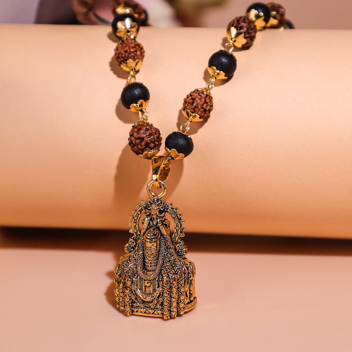 Golden Karungali Rudraksha Mala with Mahadev Jyotirling 