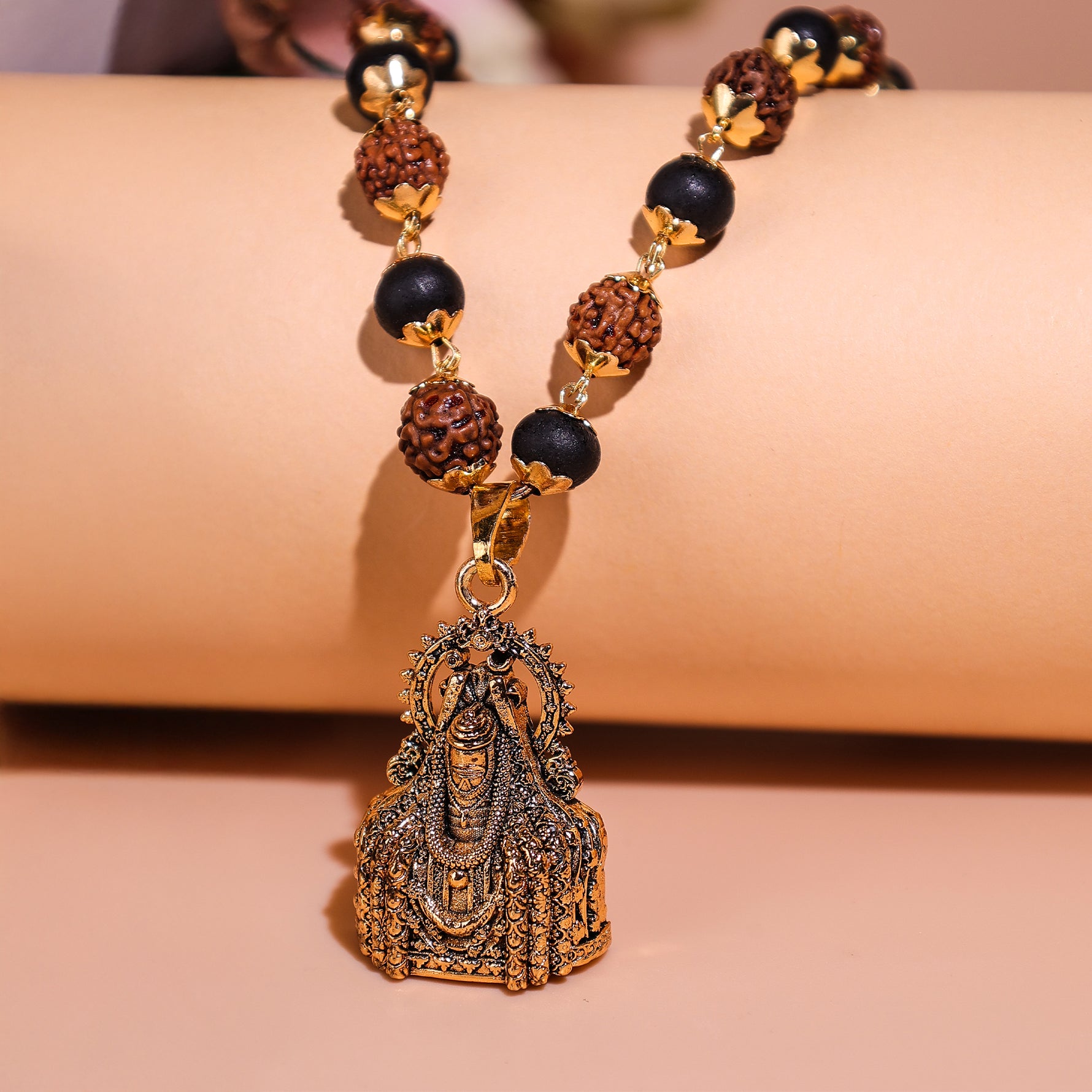 Golden Karungali Rudraksha Mala with Mahadev Jyotirling Golden Karungali Rudraksha Mala with Mahadev Jyotirling - Abhimantrit