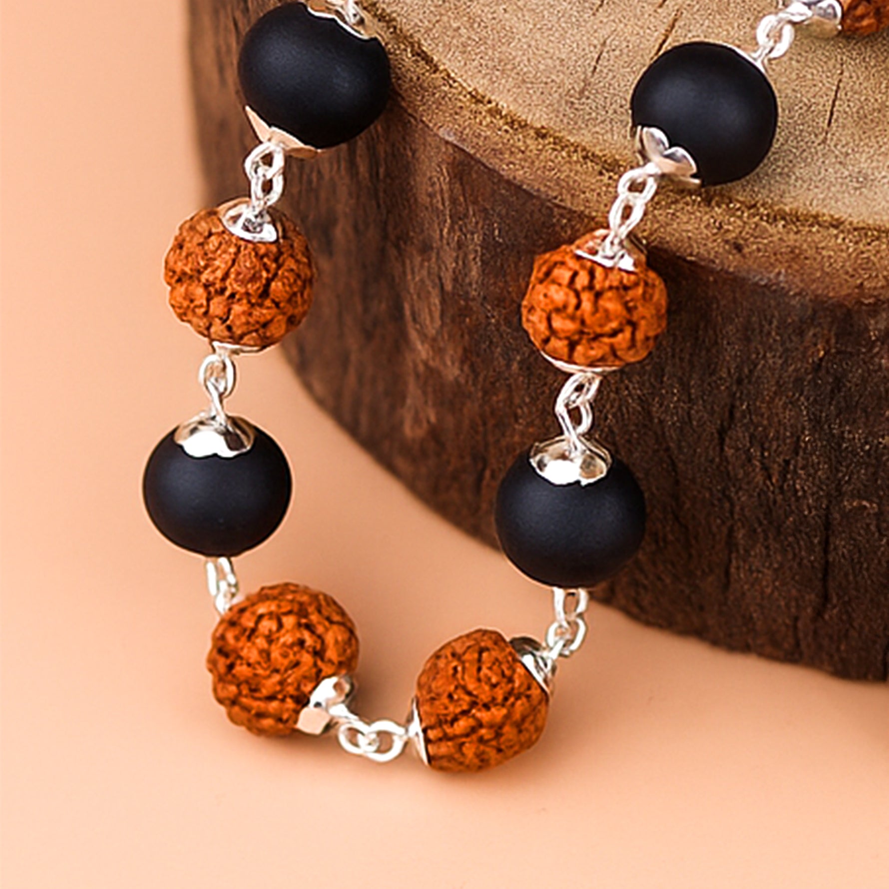 Silver Plated Divya Rudraksha Karungali Mala - Abhimantrit