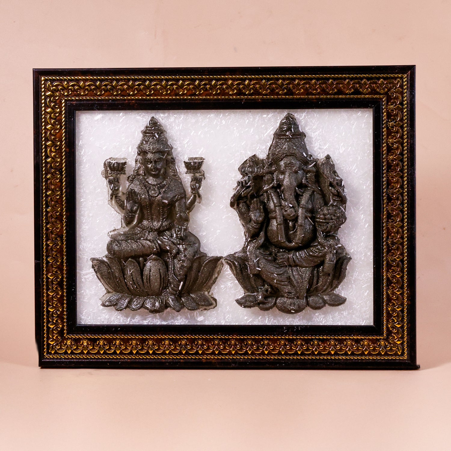Laxmi Ji & Ganesh Ji On Selenite Frame  - Abhimantrit