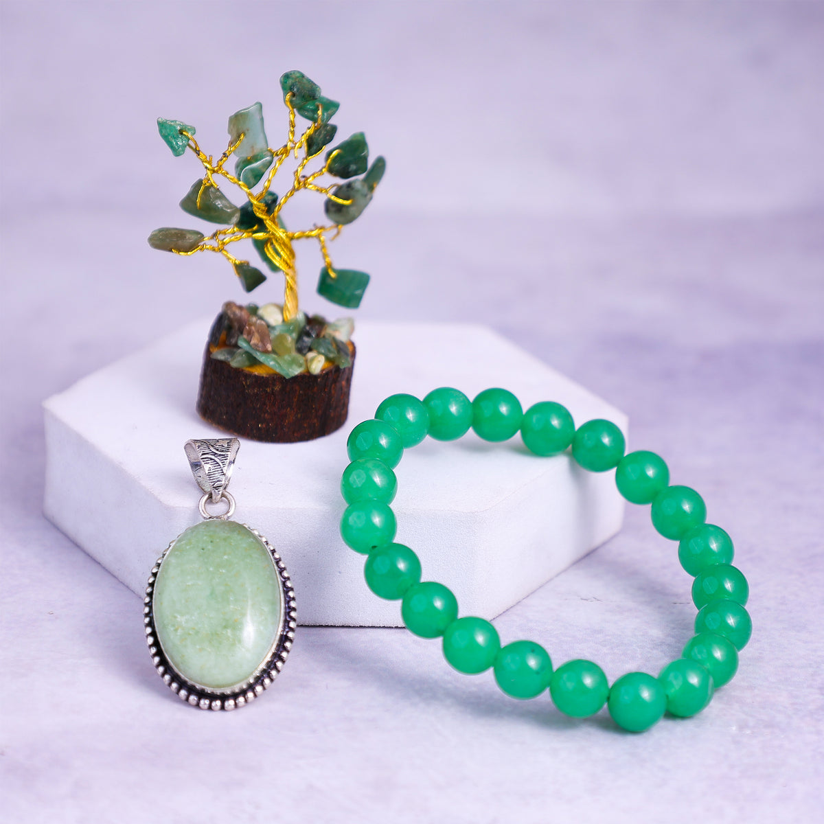 Green Aventurine Bracelet & Pendant With Tree (Combo)