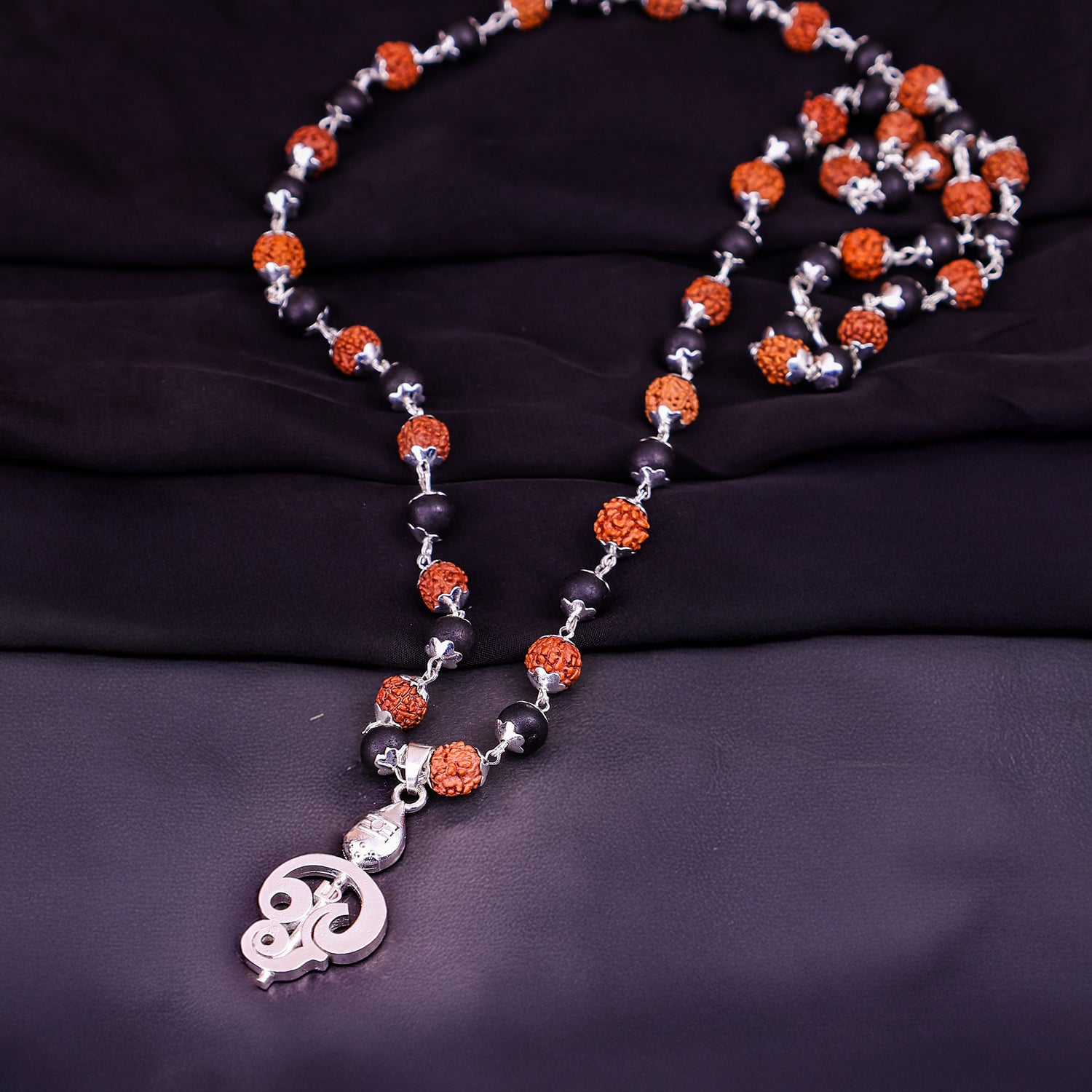 Karungali Rudraksha Mala with Murugan Trishul Pendant