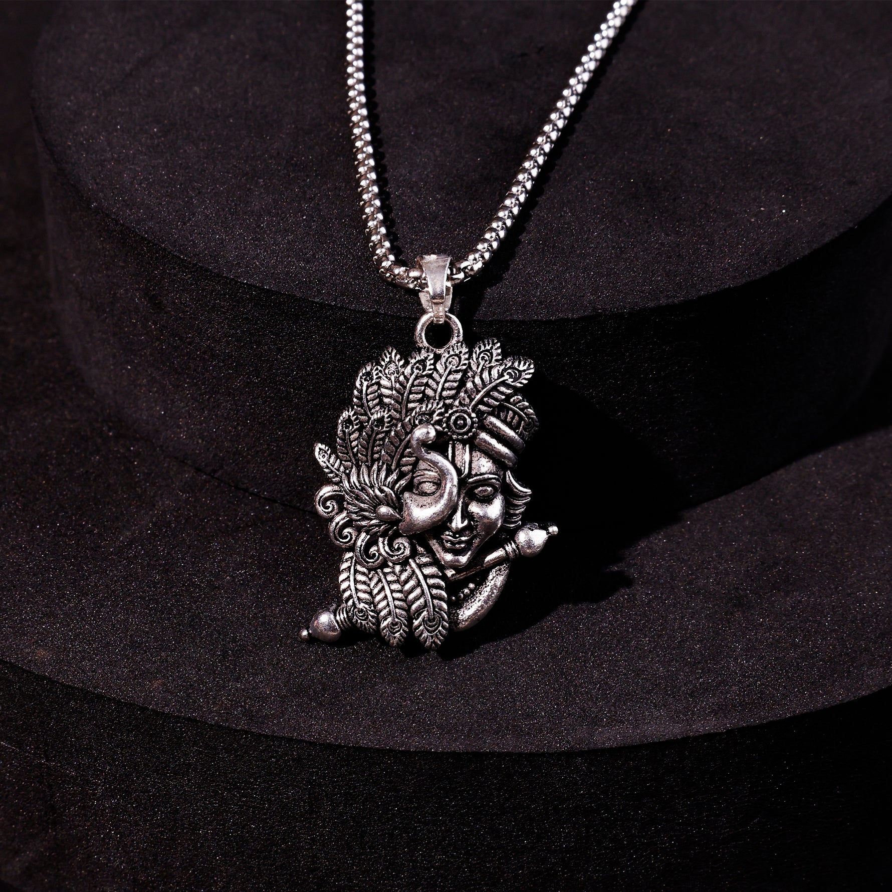 Silver Plated Krishna with Peacock Pendant - Abhimantrit