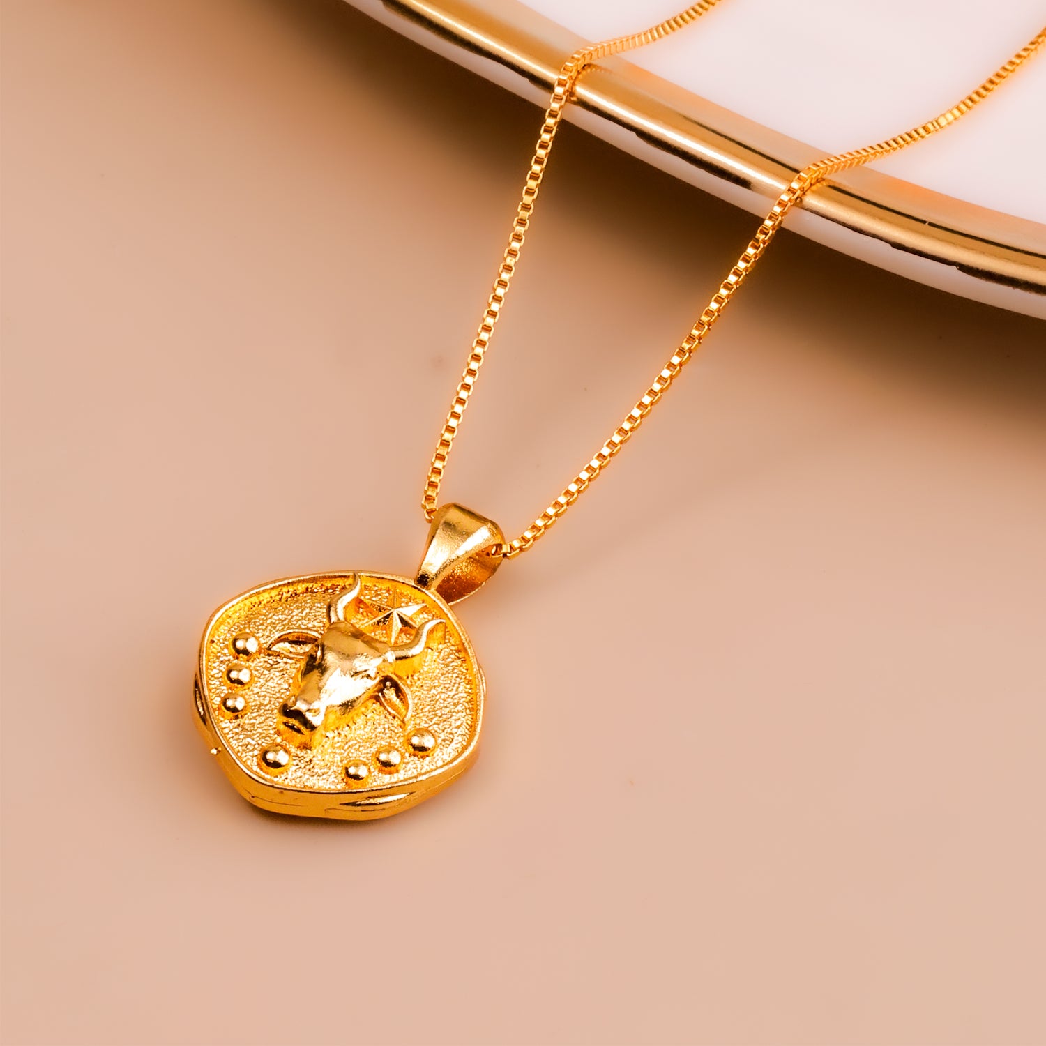 Taurus Zodiac Sing Gold Plated Pendant- Abhimantrit