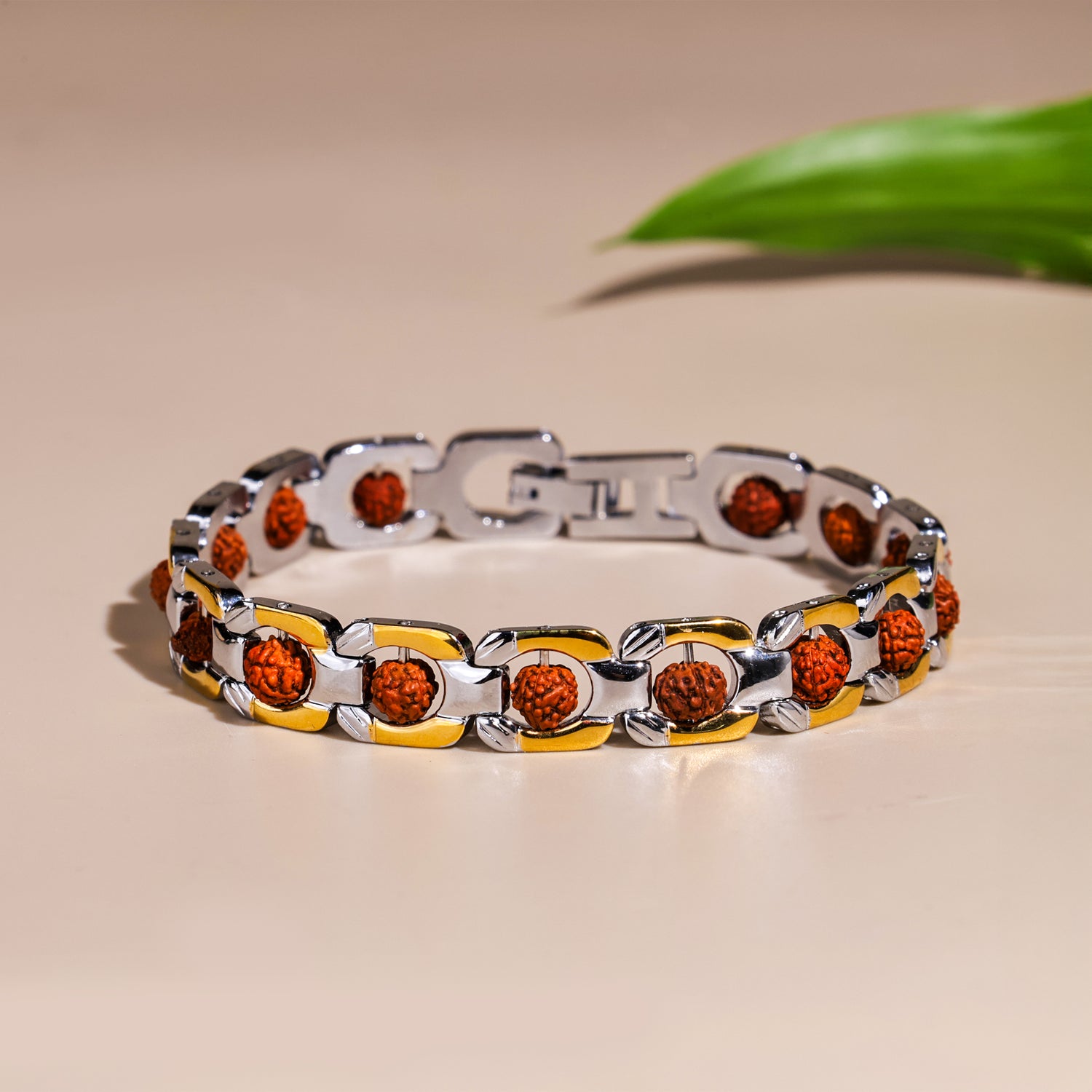 Duotone Round Rudraksha Bracelet (IGP Gold & Silver Plating) - Abhimantrit
