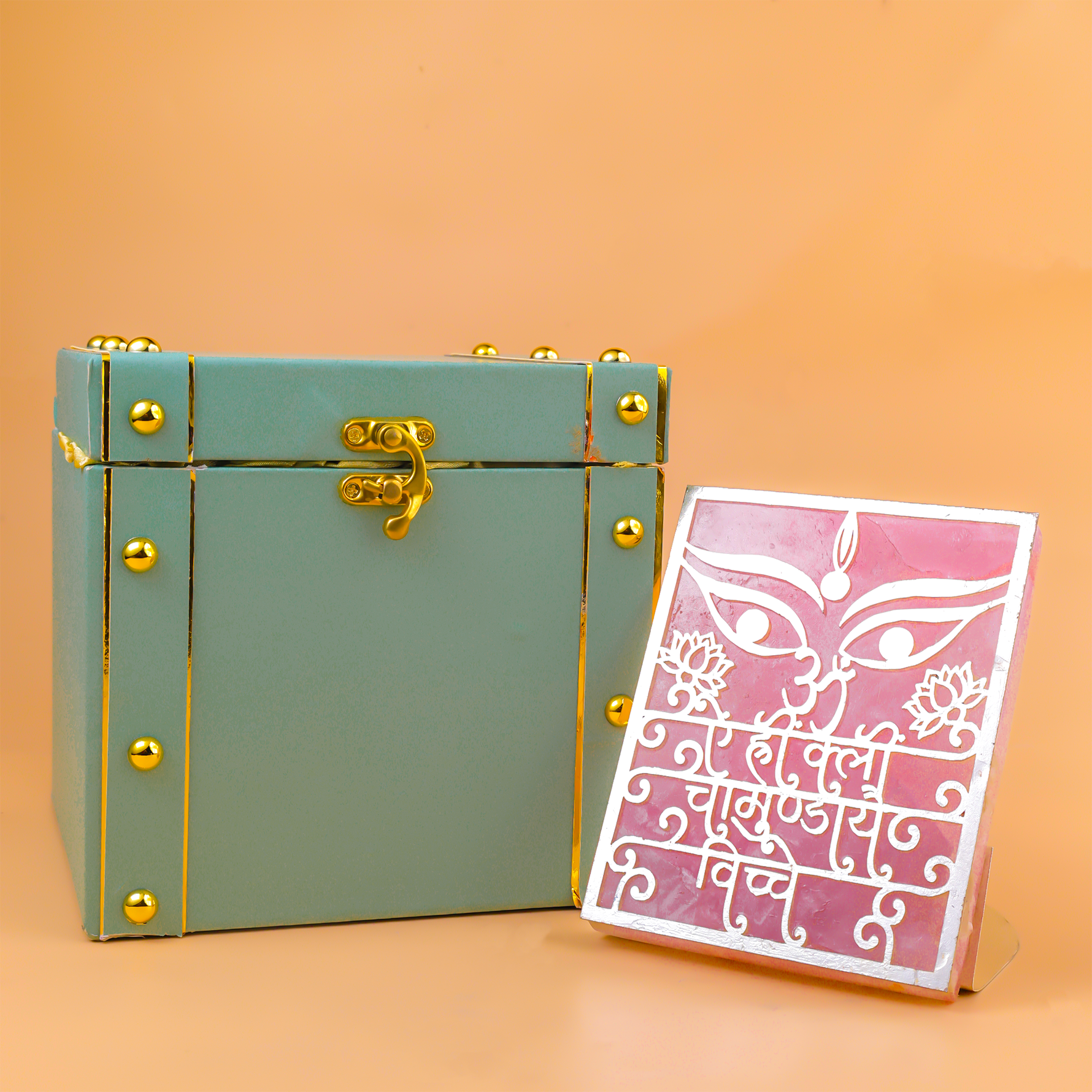 Chamunda Beej Mantra Rose Quartz Tealight Holder - Home Decor