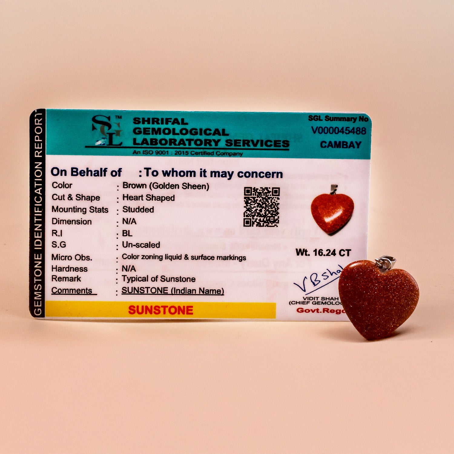 Sunstone Heart Pendant - Abhimantrit & Certified