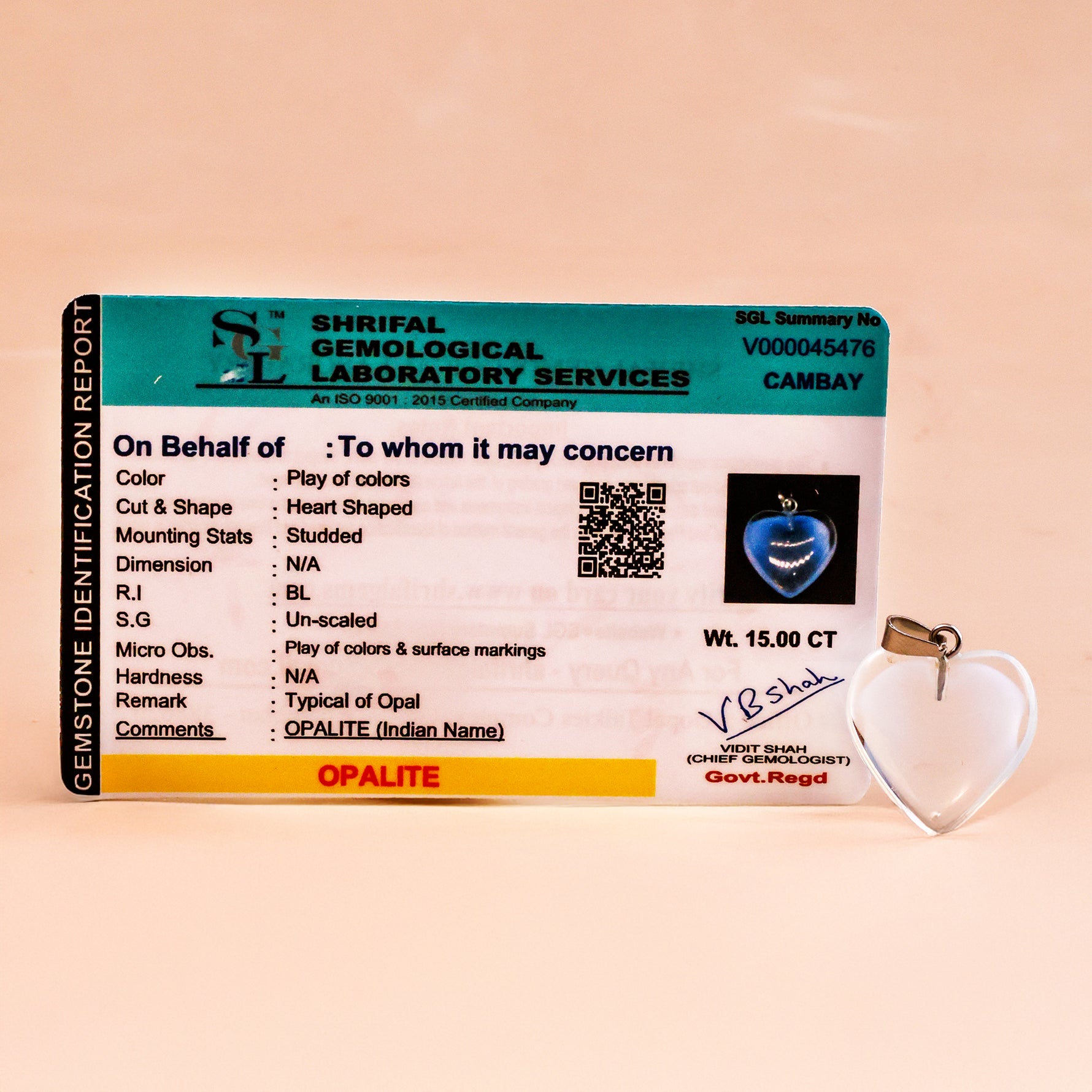Opalite Heart Pendant - Abhimantrit & Certified