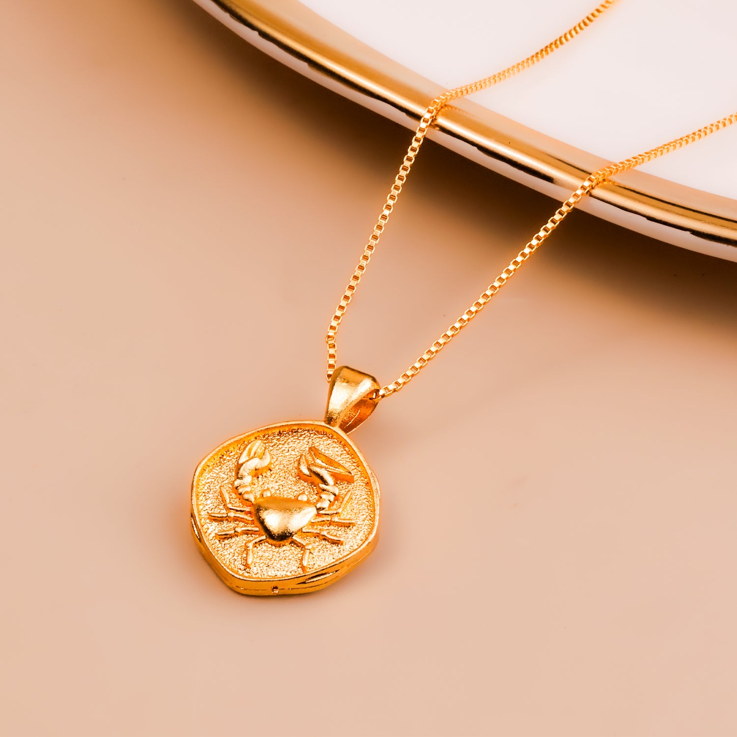 Cancer Zodiac Sing Gold Plated Pendant - Abhimantrit