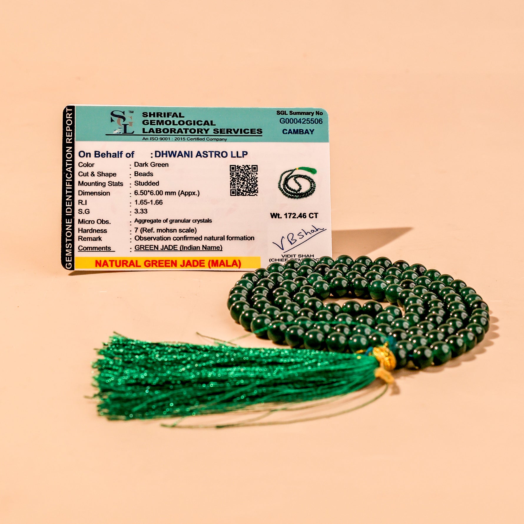 Green Jade Mala - Abhimantrit & Certified