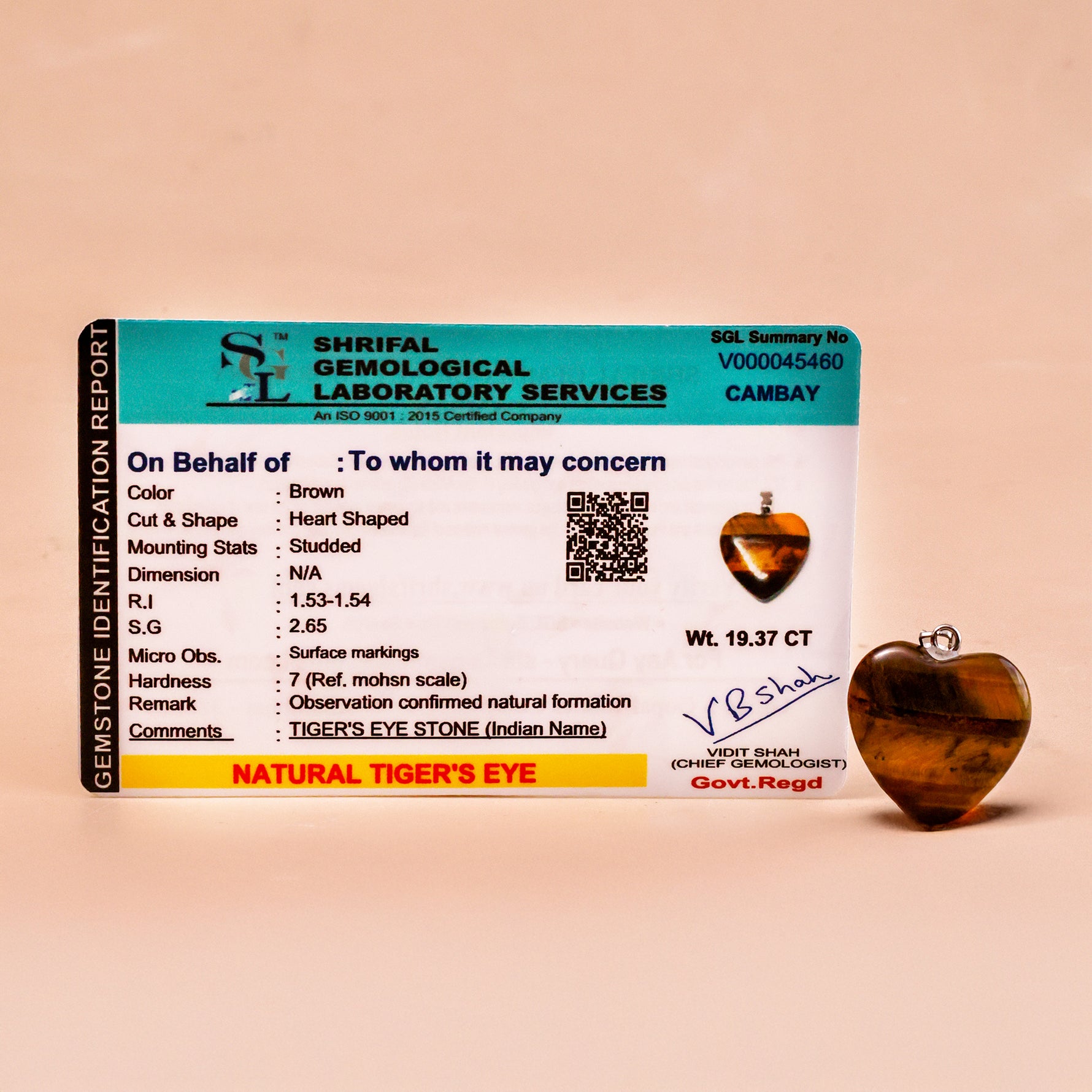 Tiger Eye Heart Pendant - Abhimantrit & Certified