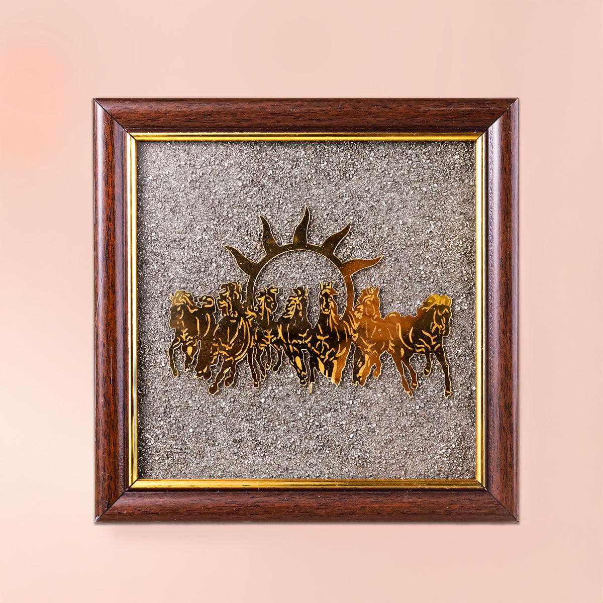 7 Horses Raw Pyrite Frame - Vastu Success & Wealth Frame