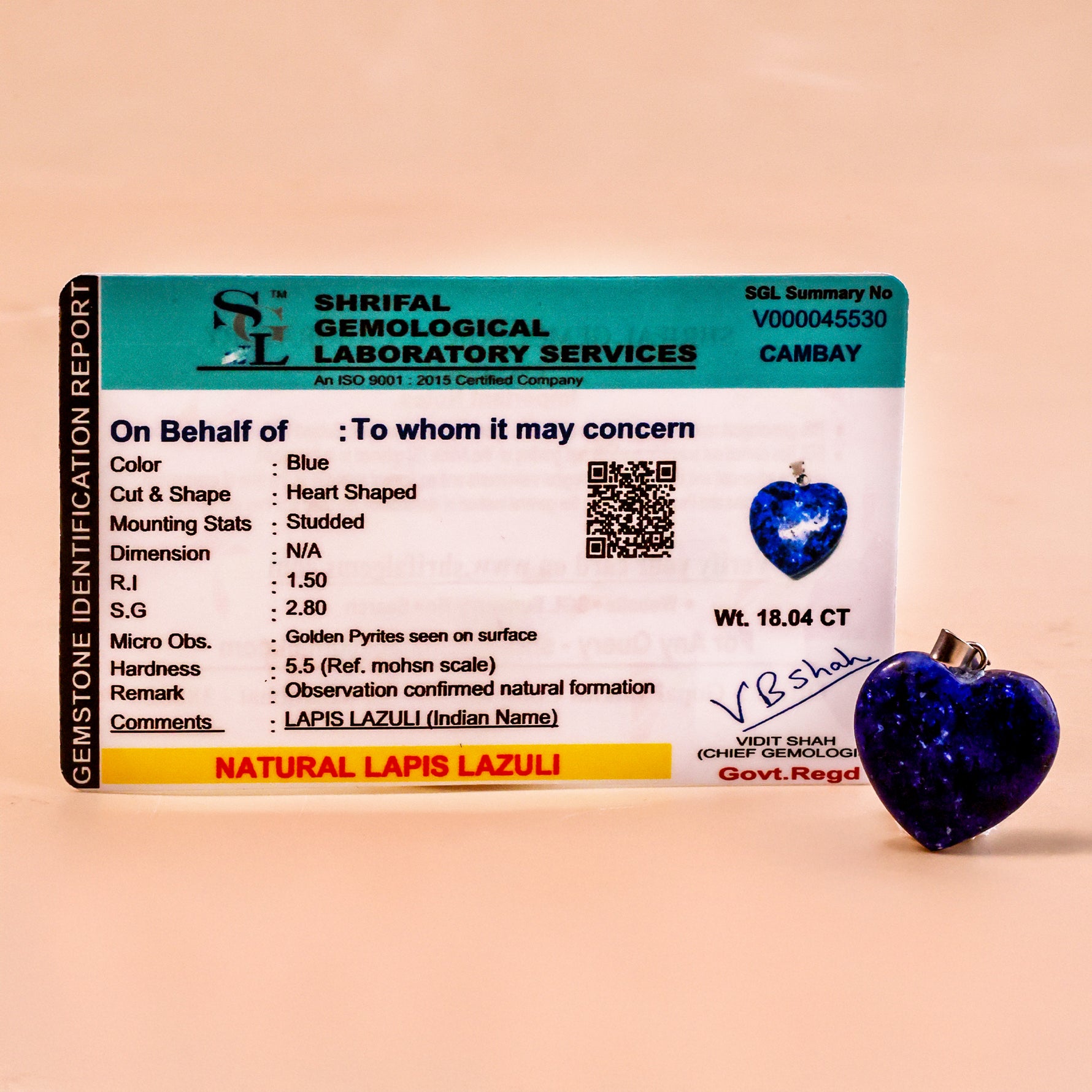 Lapis Lazuli Heart Pendant - Abhimantrit & Certified