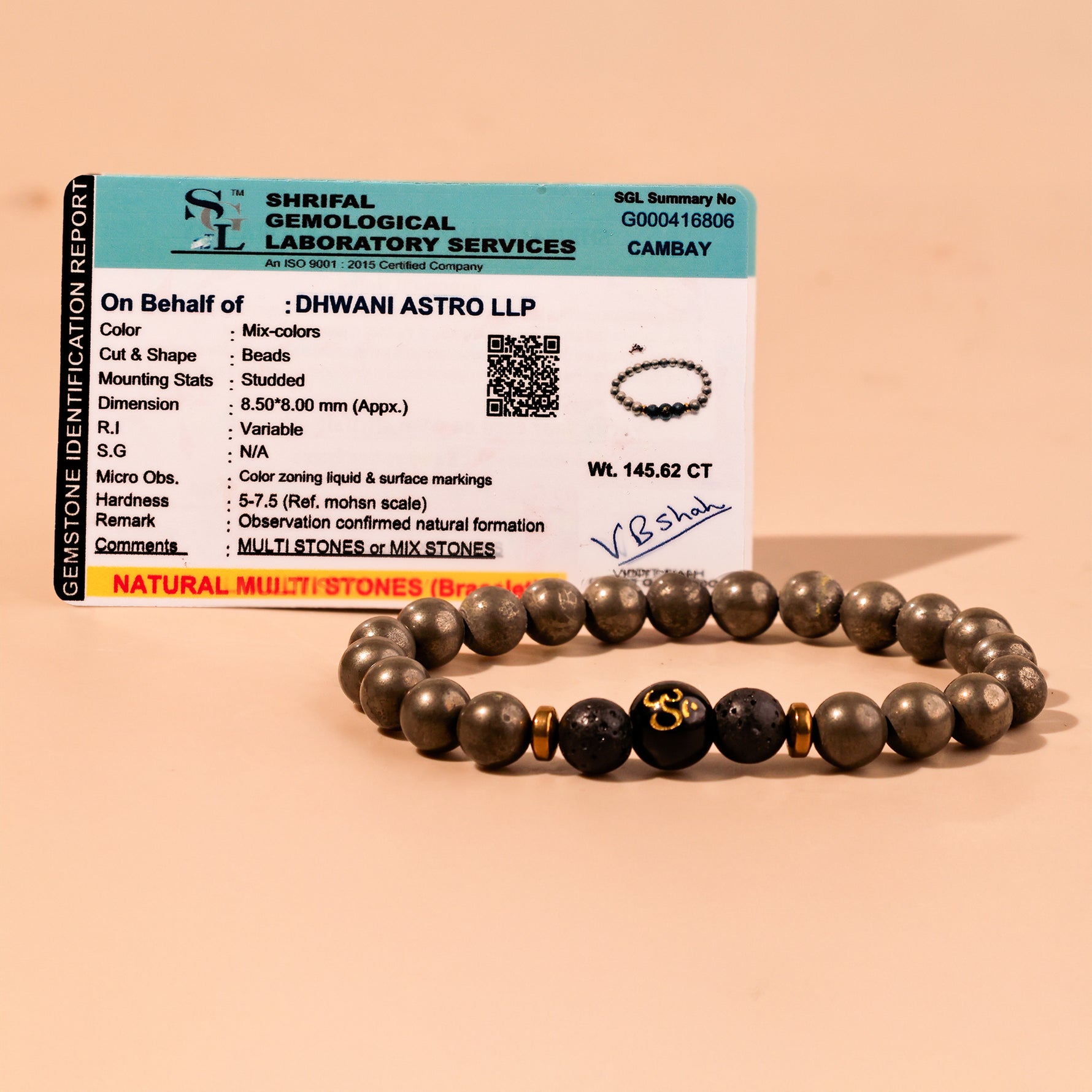 Raw Pyrite With OM Beads - Abhimantrit & Certified