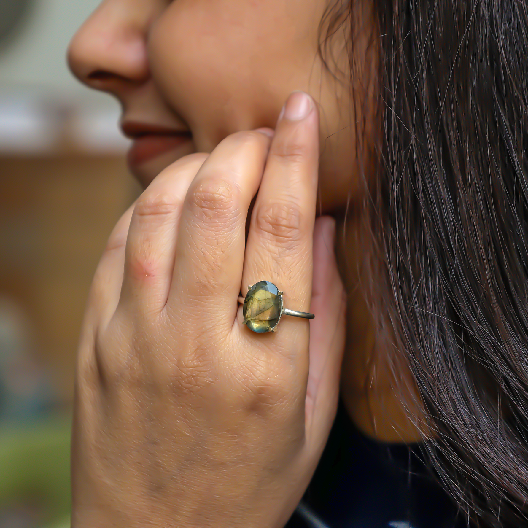 Awaken Your Inner Power & Open Your Third Eye Chakra: Labradorite Ring - Abhimantrit & Certified