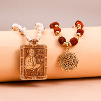 Hanuman Ji Tulsi Kanthi Mala with Laxmi Yantra with 5 Mukhi Rudraksha Pendant Combo - Abhimantrit