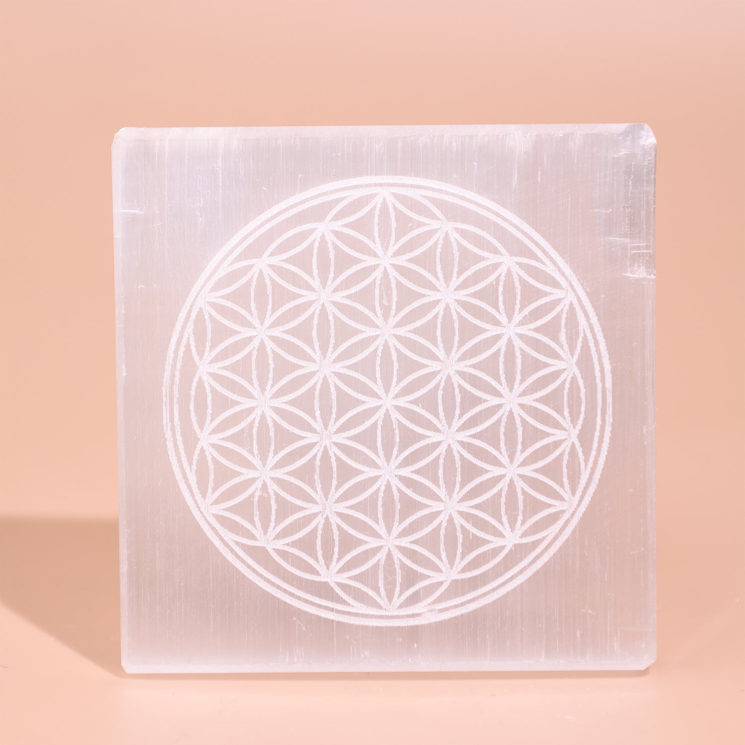 Flower of Life Selenite Plate Square - Abhimantrit
