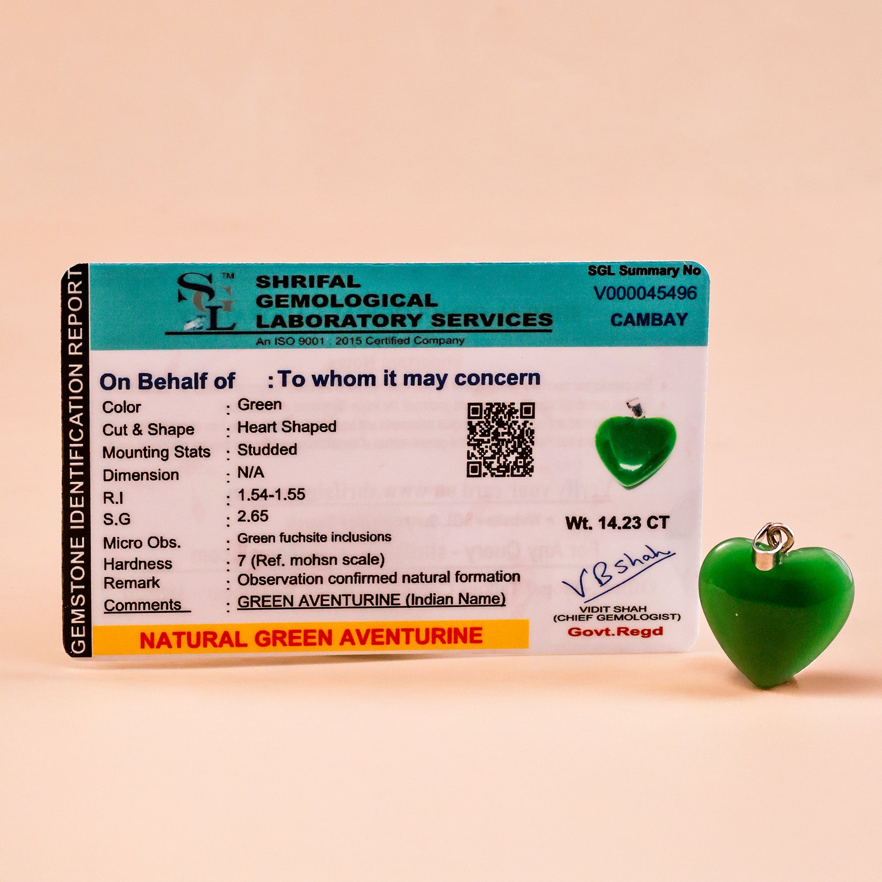 Green Aventure Heart Pendant - Abhimantrit & Certified