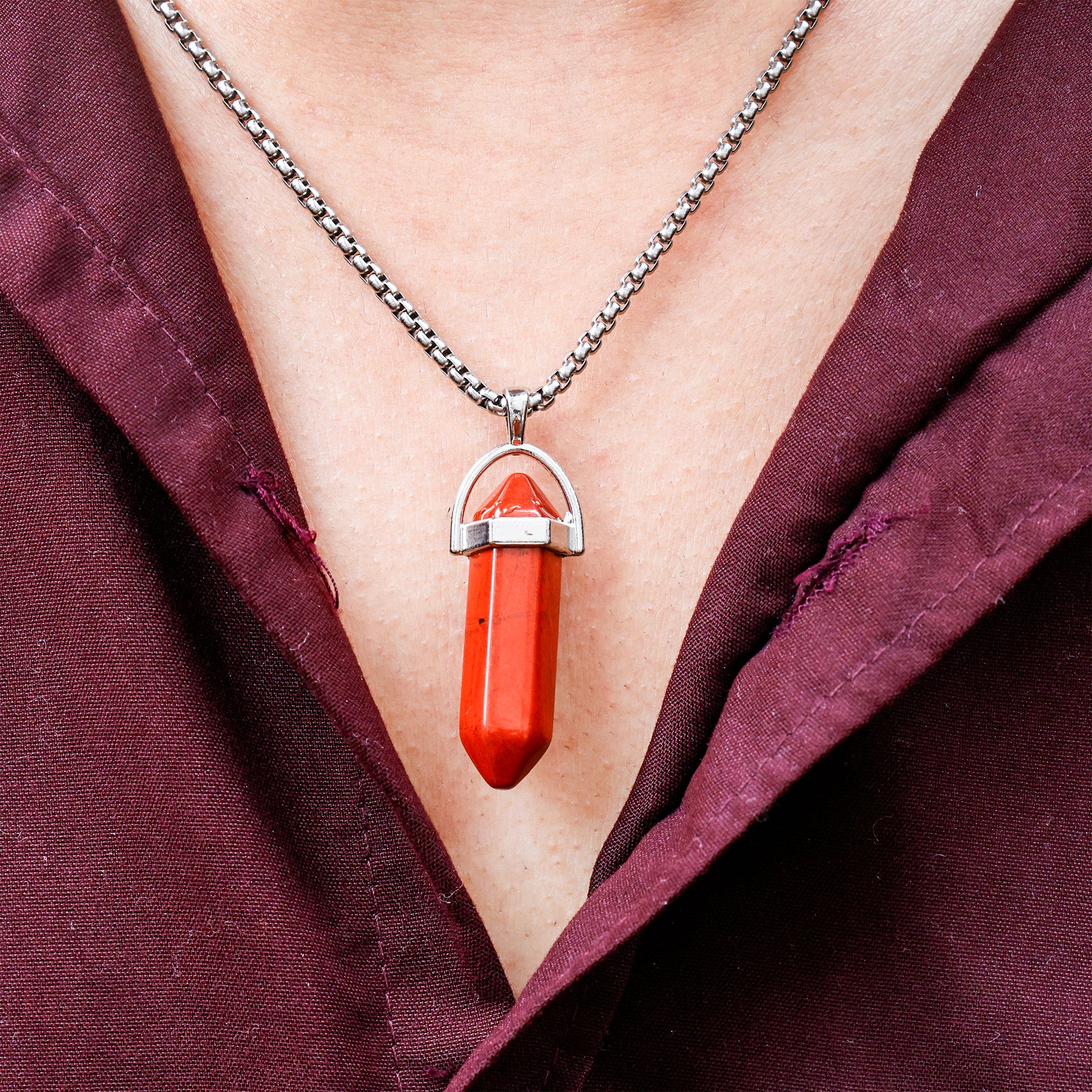 Red Jasper Pen Shape Pandent - Abhimantrit