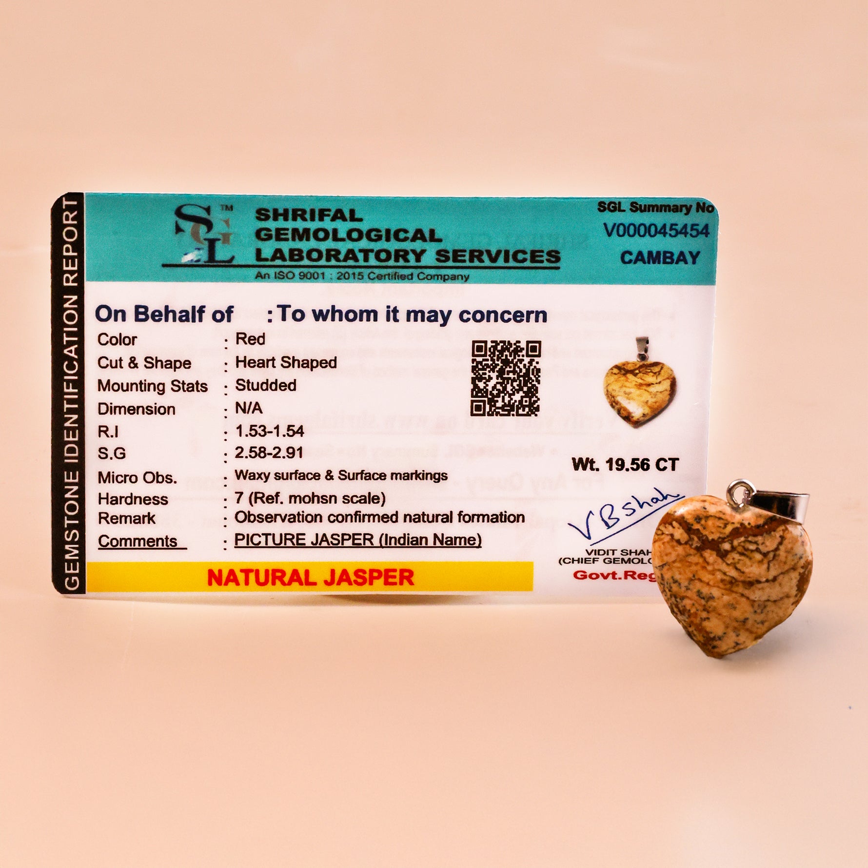 Jasper Heart Pendant - Abhimantrit & Certified