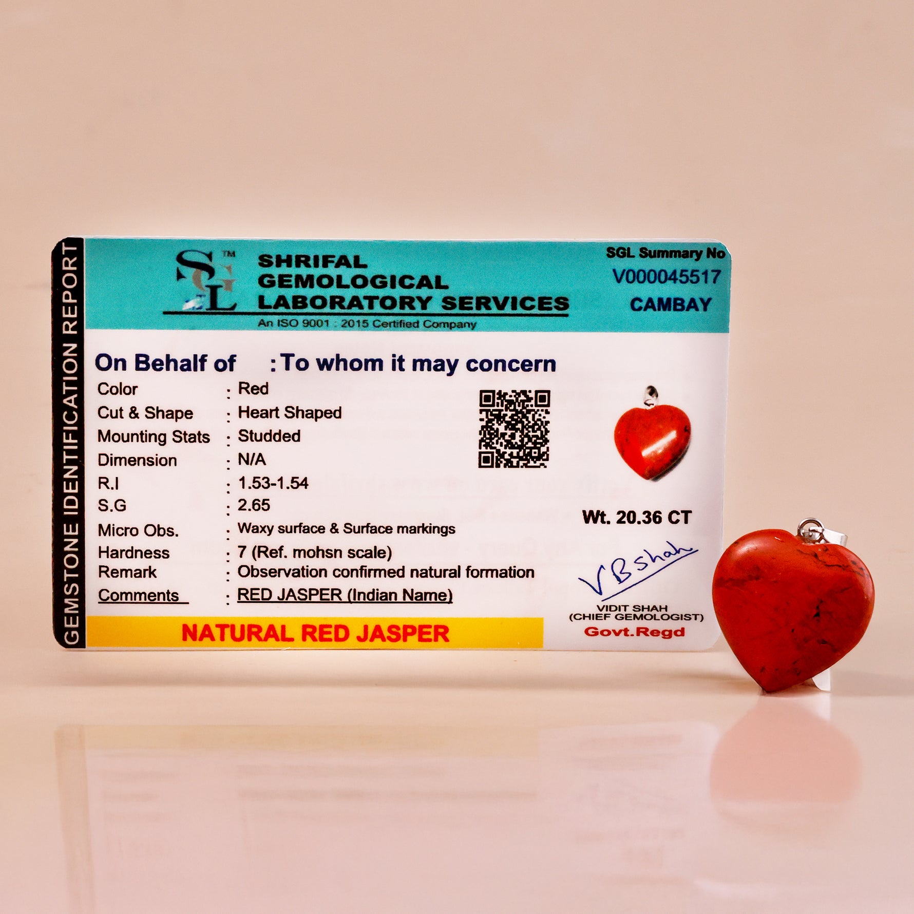 Red Jasper Heart Pendant - Abhimantrit & Certified