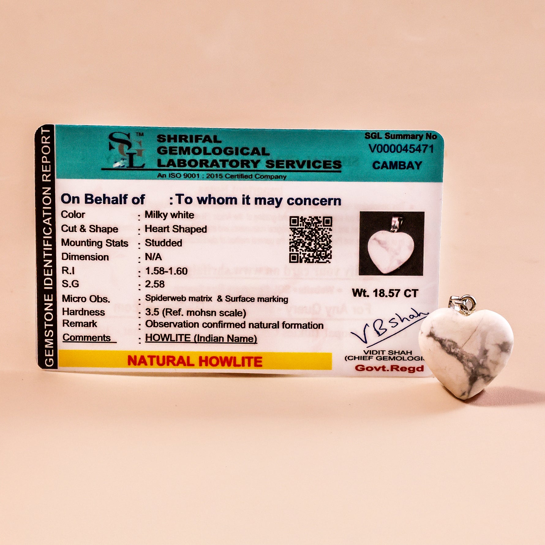 Howlite Heart Pandent - Abhimantrit & Certified