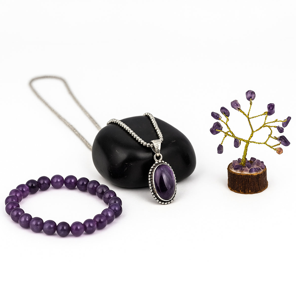 Amethyst Bracelet & Pendant With Tree (Combo)