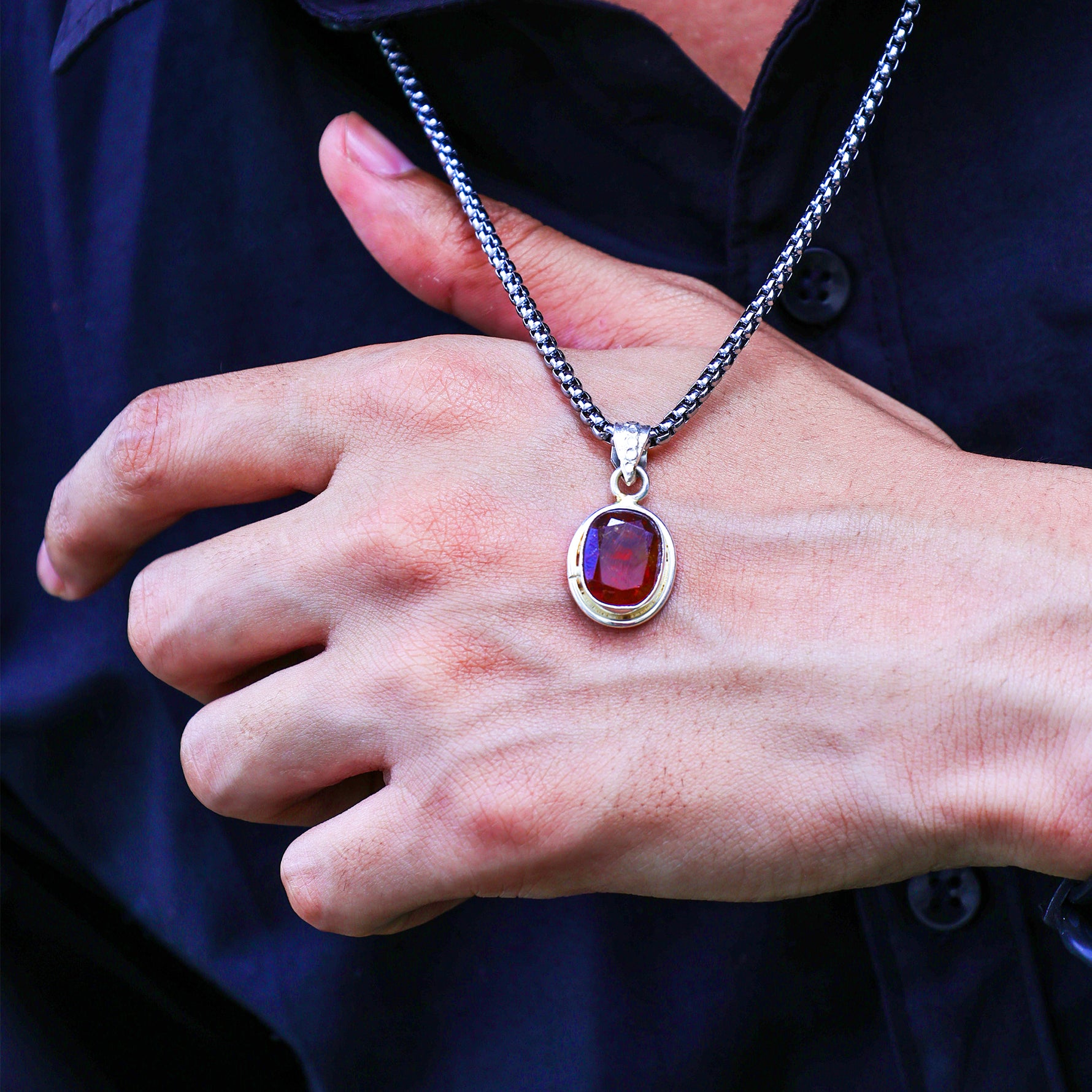 Rahu Hessonite Pendant - Abhimantrit & Certified