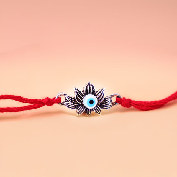 92.5 Pure Silver Lotus With Evil Eye Rakhi