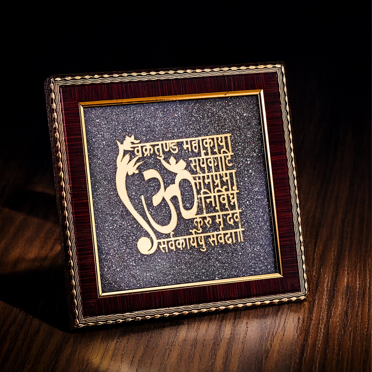 Ganesh Mantra Raw Pyrite Frame - Abhimantrit