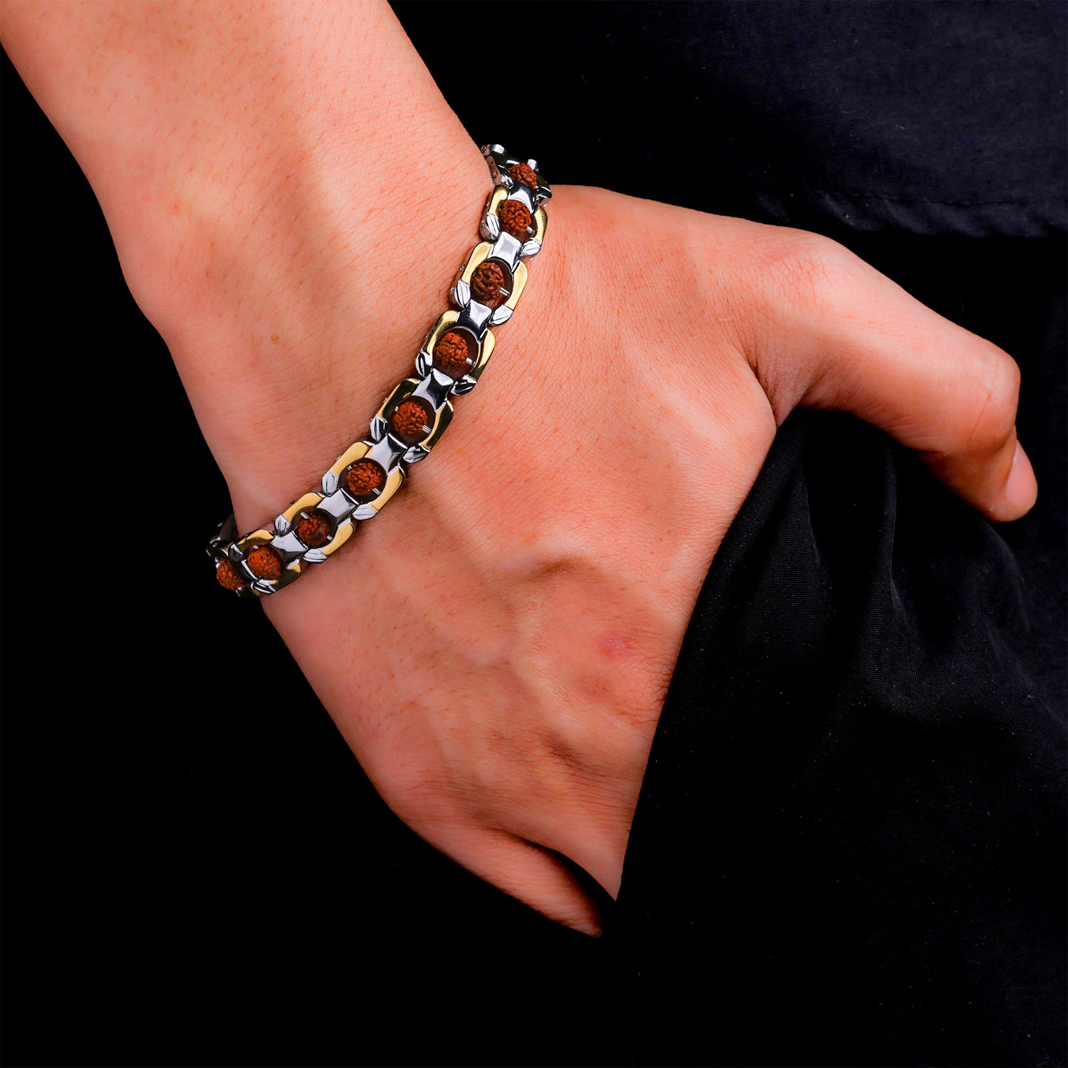 Duotone Round Rudraksha Bracelet (IGP Gold & Silver Plating) - Abhimantrit