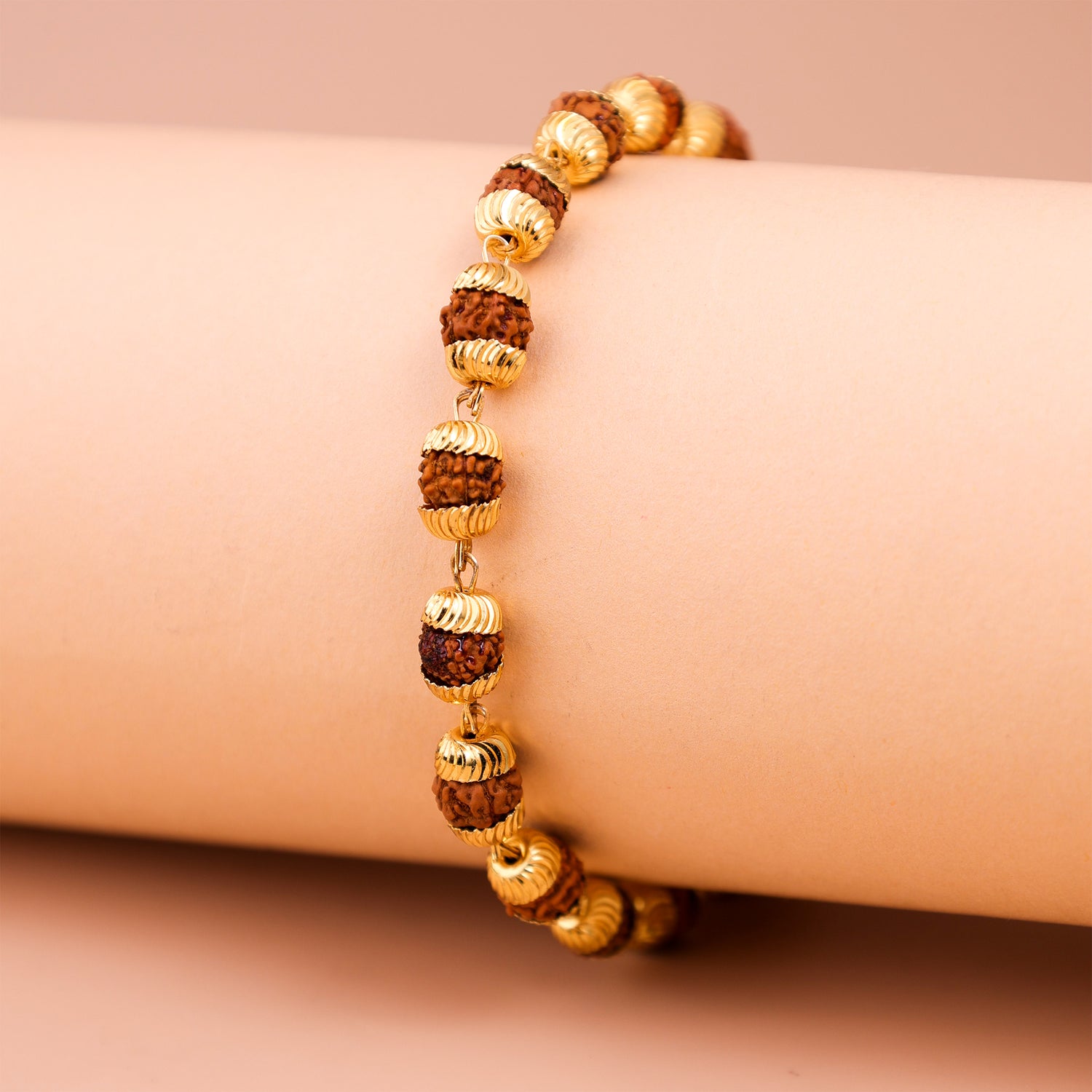 Gold Plated Rudraksha Cap Bracelet - Abhimantrit