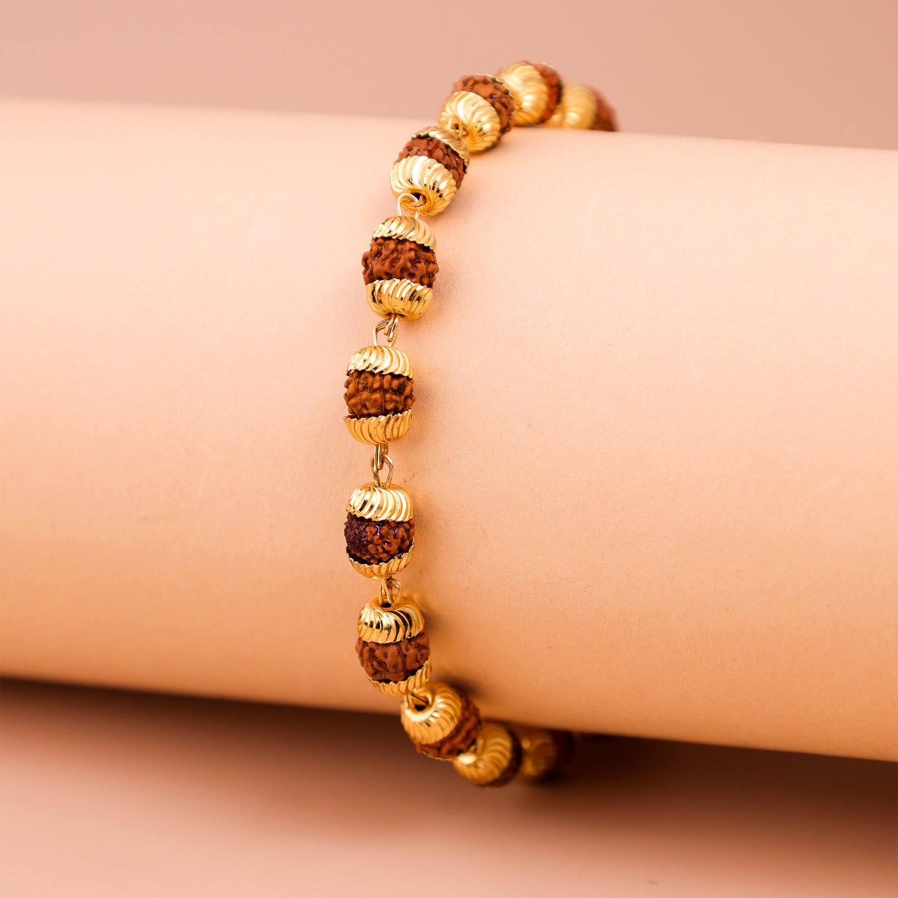 Gold Plated Rudraksha Cap Bracelet - Abhimantrit