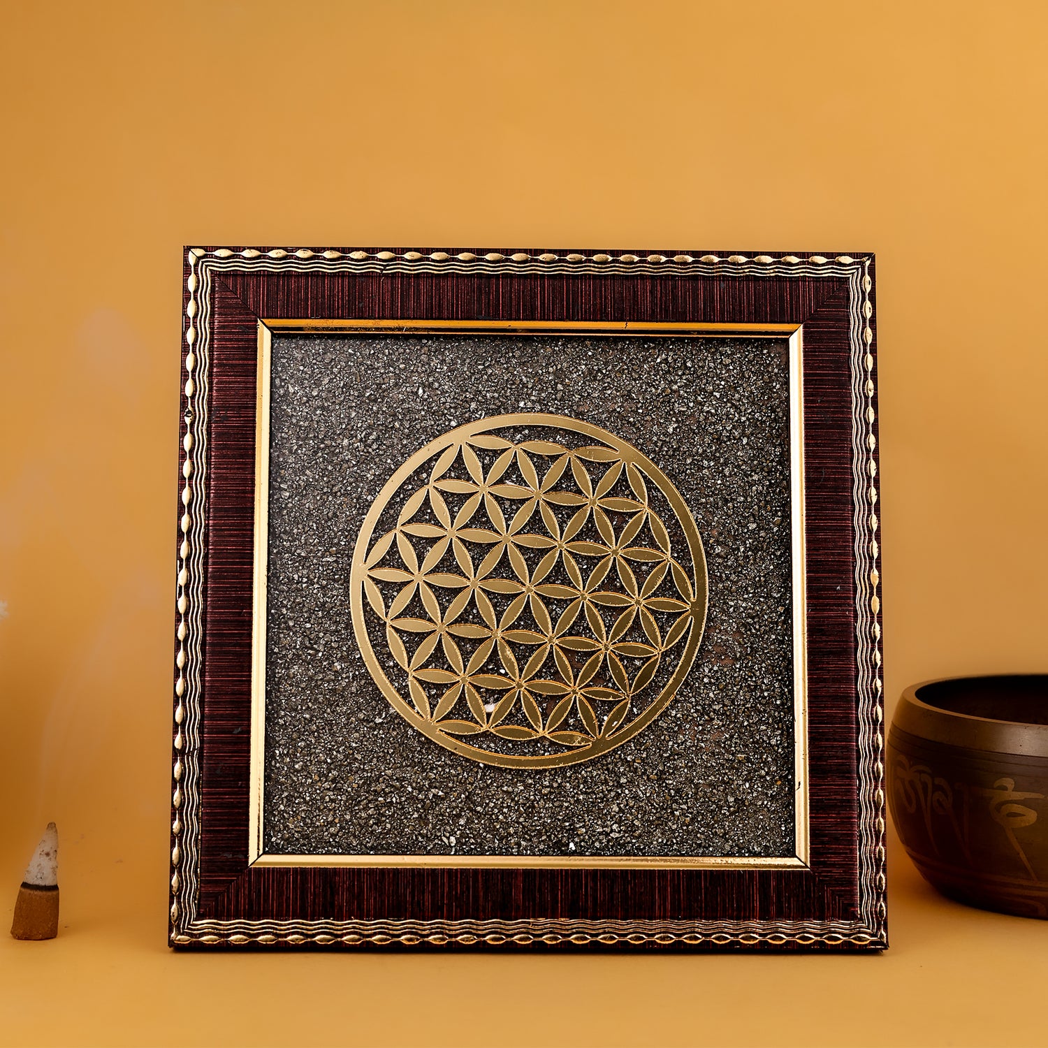 Flower Of Life Raw Pyrite Frame - Abhimantrit