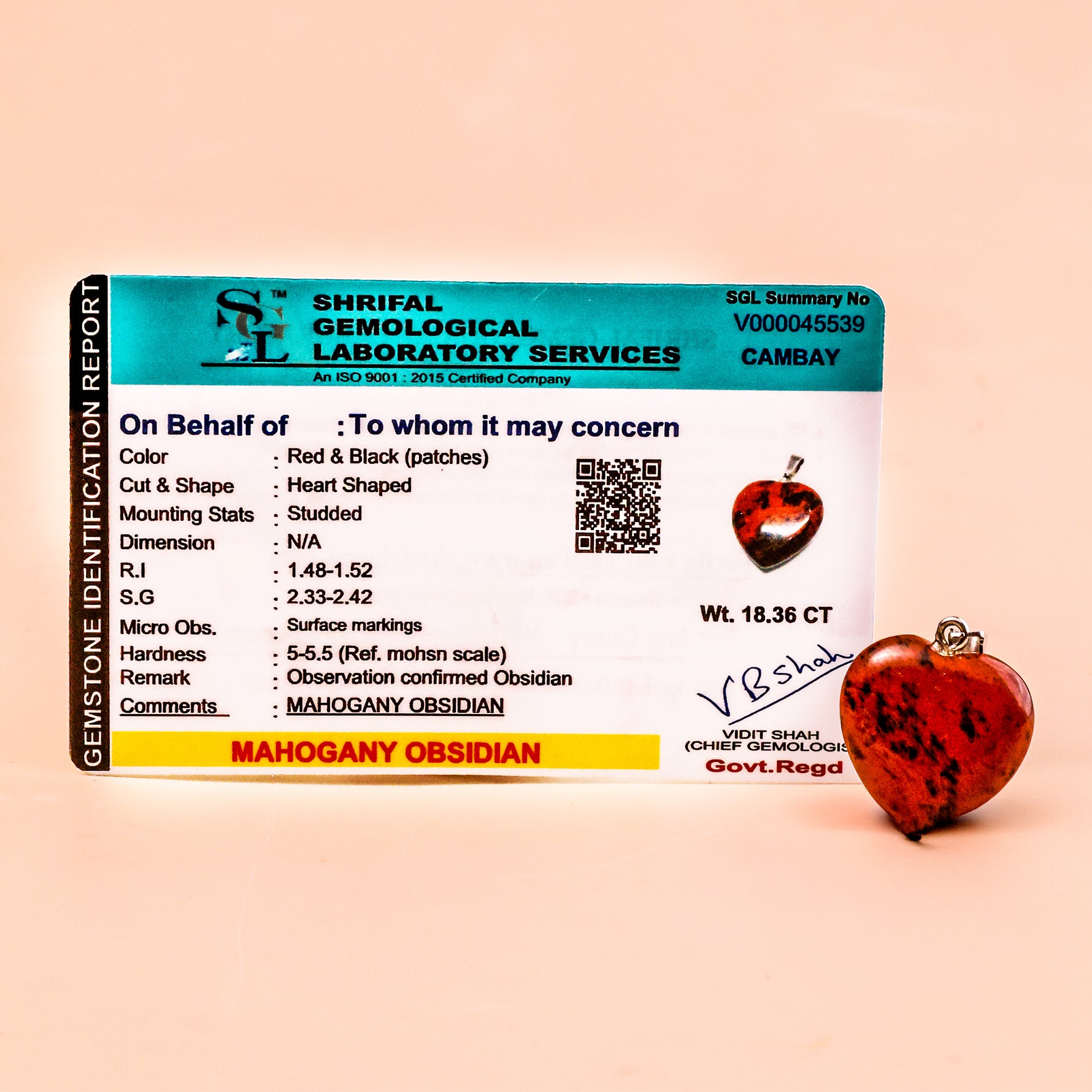 Mahogany Obsidian Heart Pandent - Abhimantrit & Certified