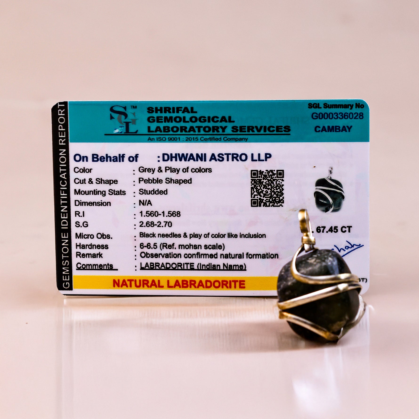 Labradorite Wrapping Pendant  -  Abhimantrit & Certified