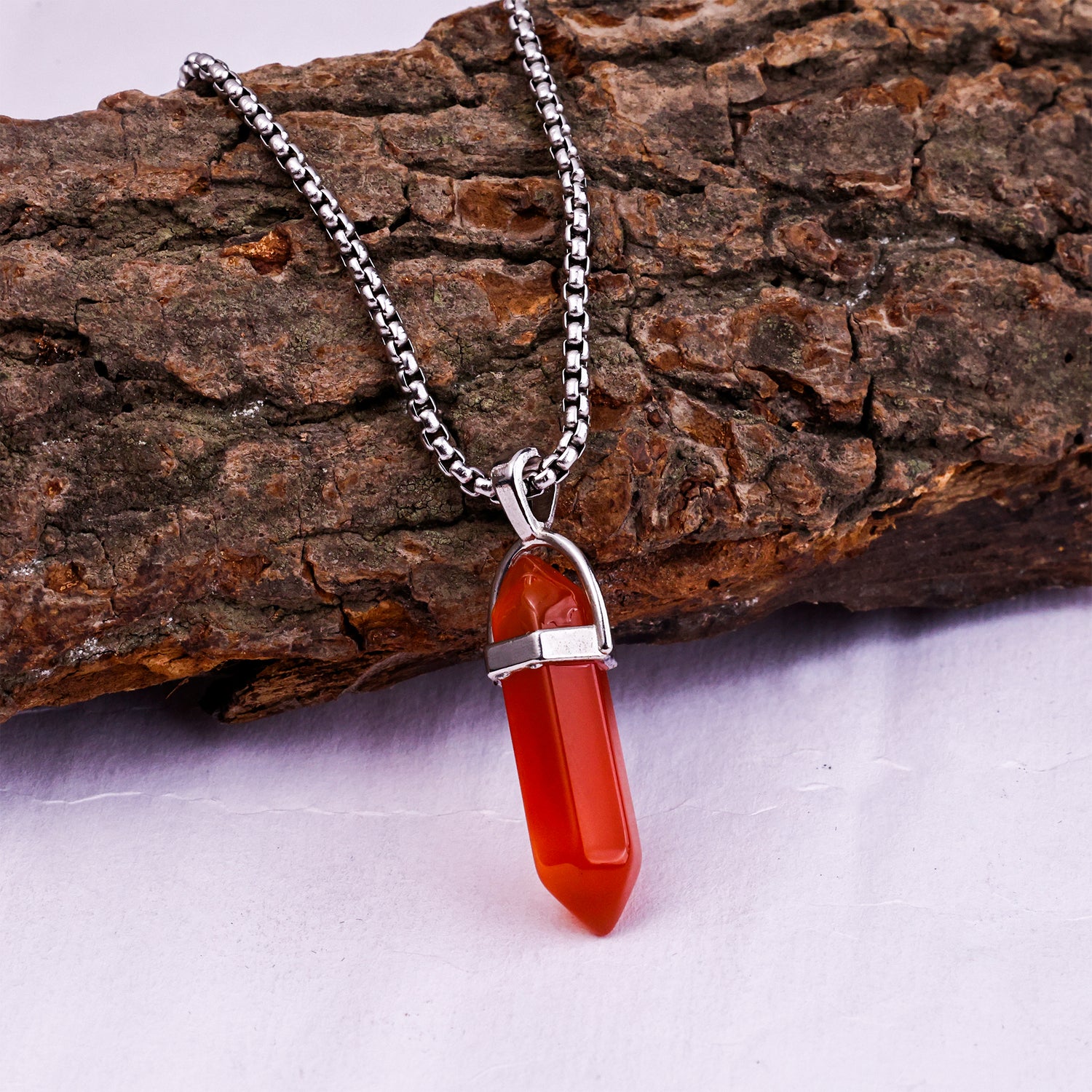Red Carnelian Pen Shape Pendant - Abhimantrit