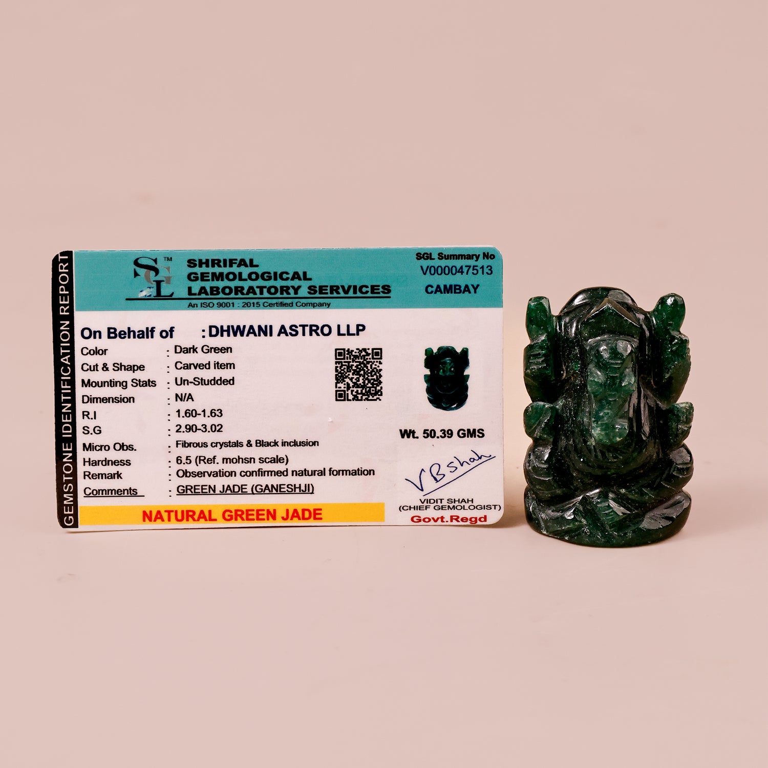 Green Jade Ganesh Ji - Abhimantrit & Certified