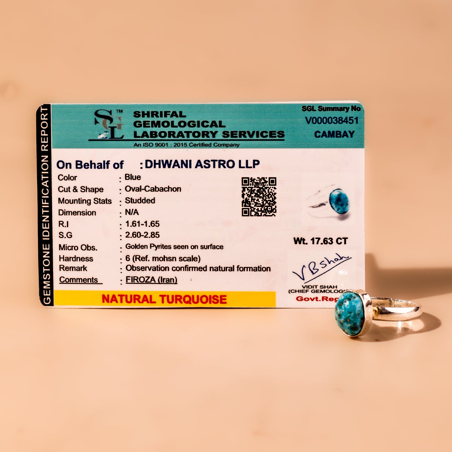 Turquoise (Firoza) Ring - Abhimantrit & Certified