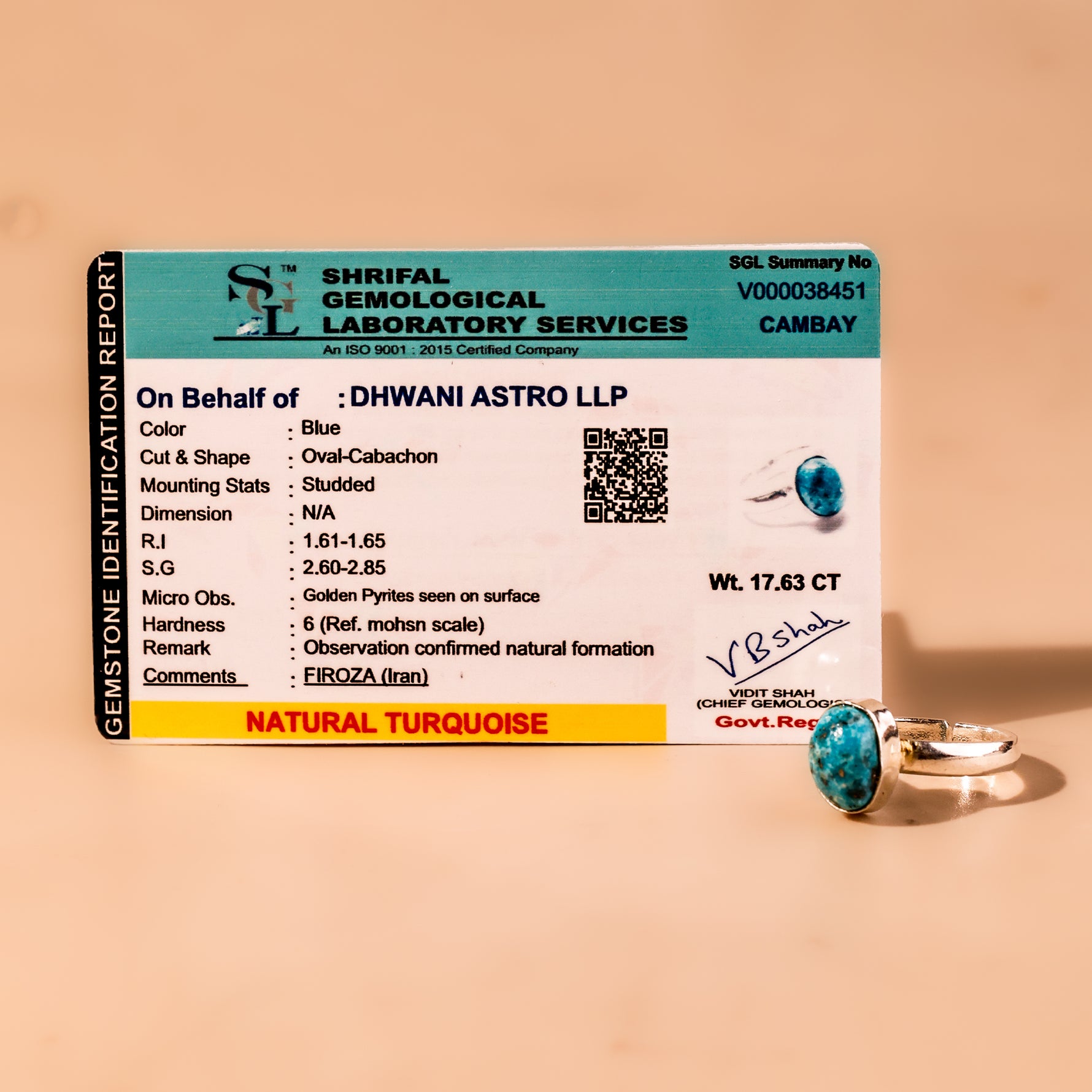 Turquoise (Firoza) Ring - Abhimantrit & Certified