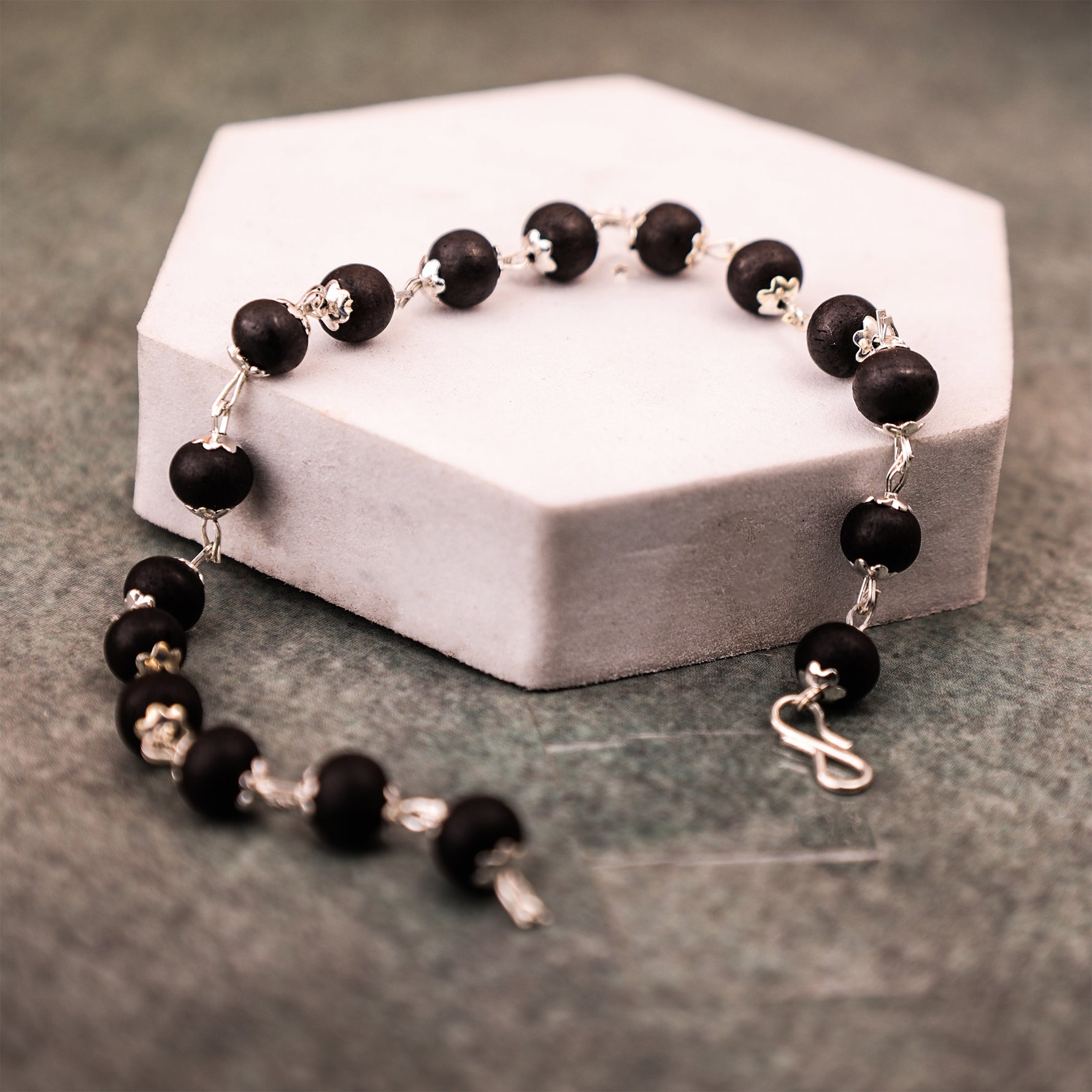 Silver Plated Karungali Malai Bracelet - Abhimantrit