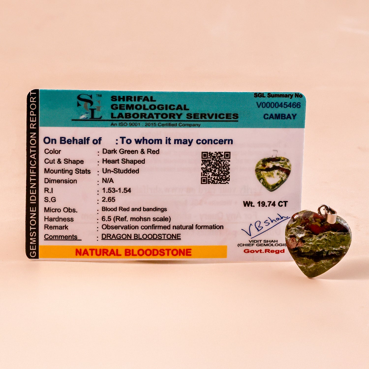Blood Stone Heart Pandent - Abhimantrit & Certified