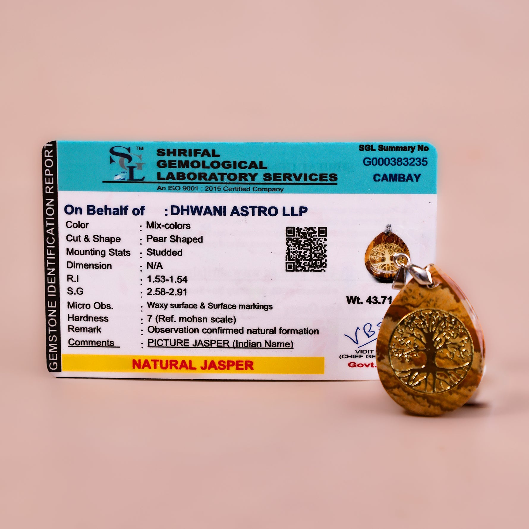 Jasper Life of Tree Pendant - Abhimantrit & Certified