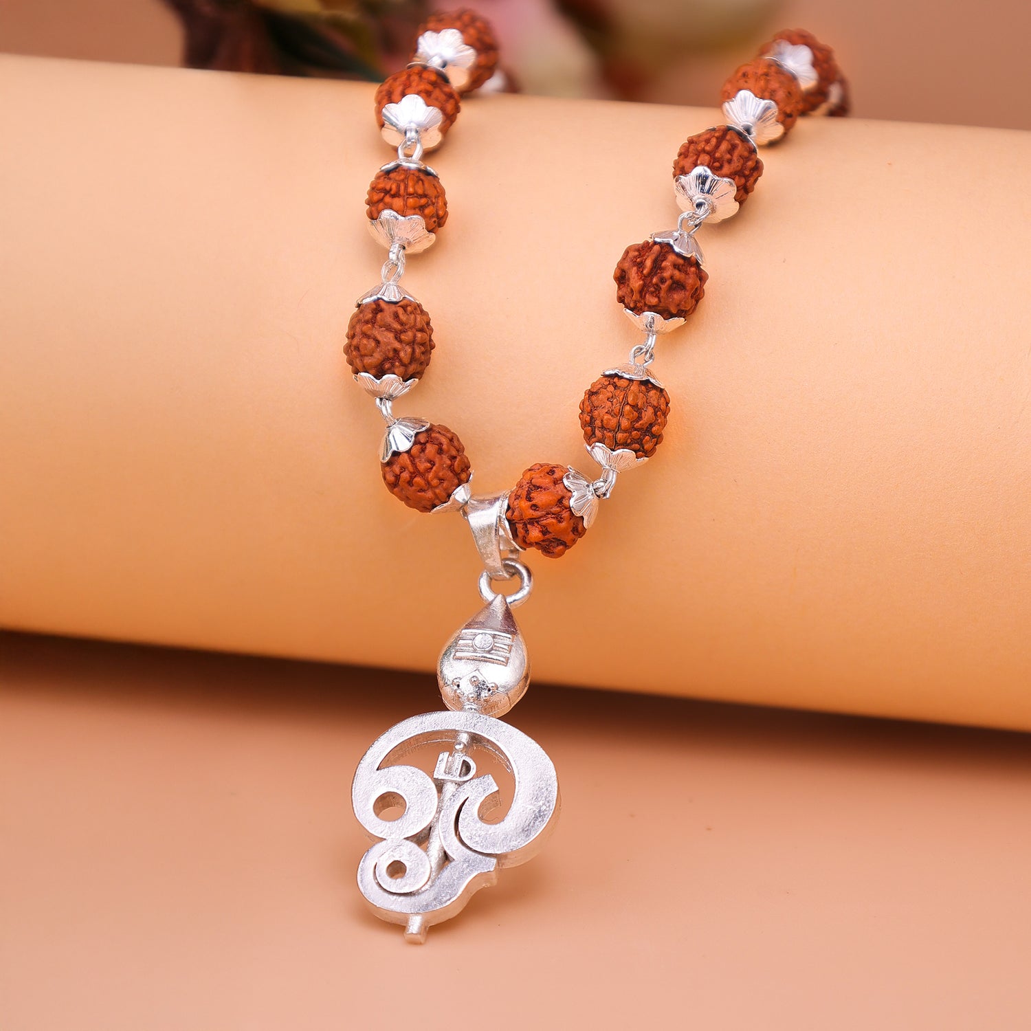 Silver Rudraksha Mala with Murugan Trishul Pendant
