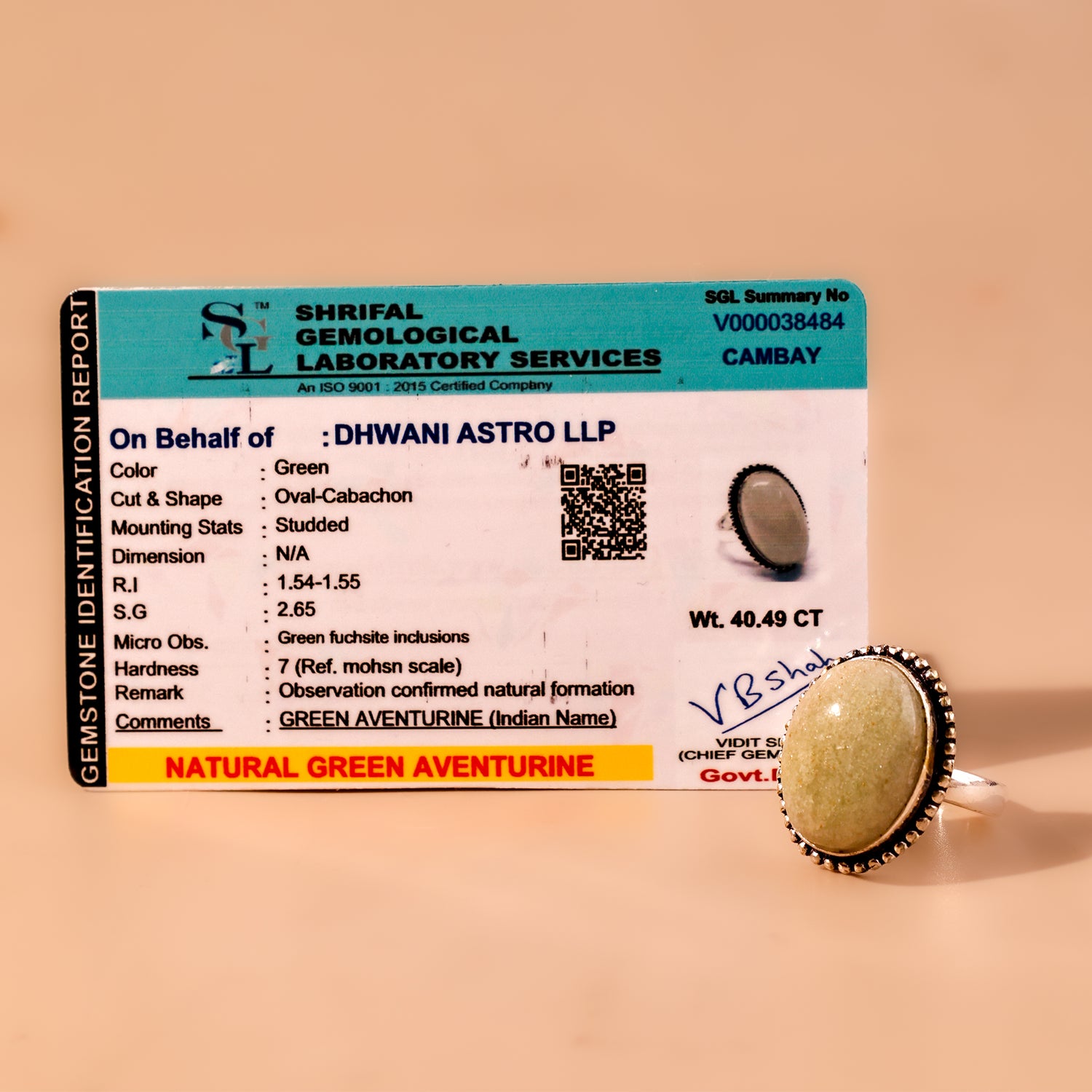 Green Aventurine Ring - Abhimantrit & Certified