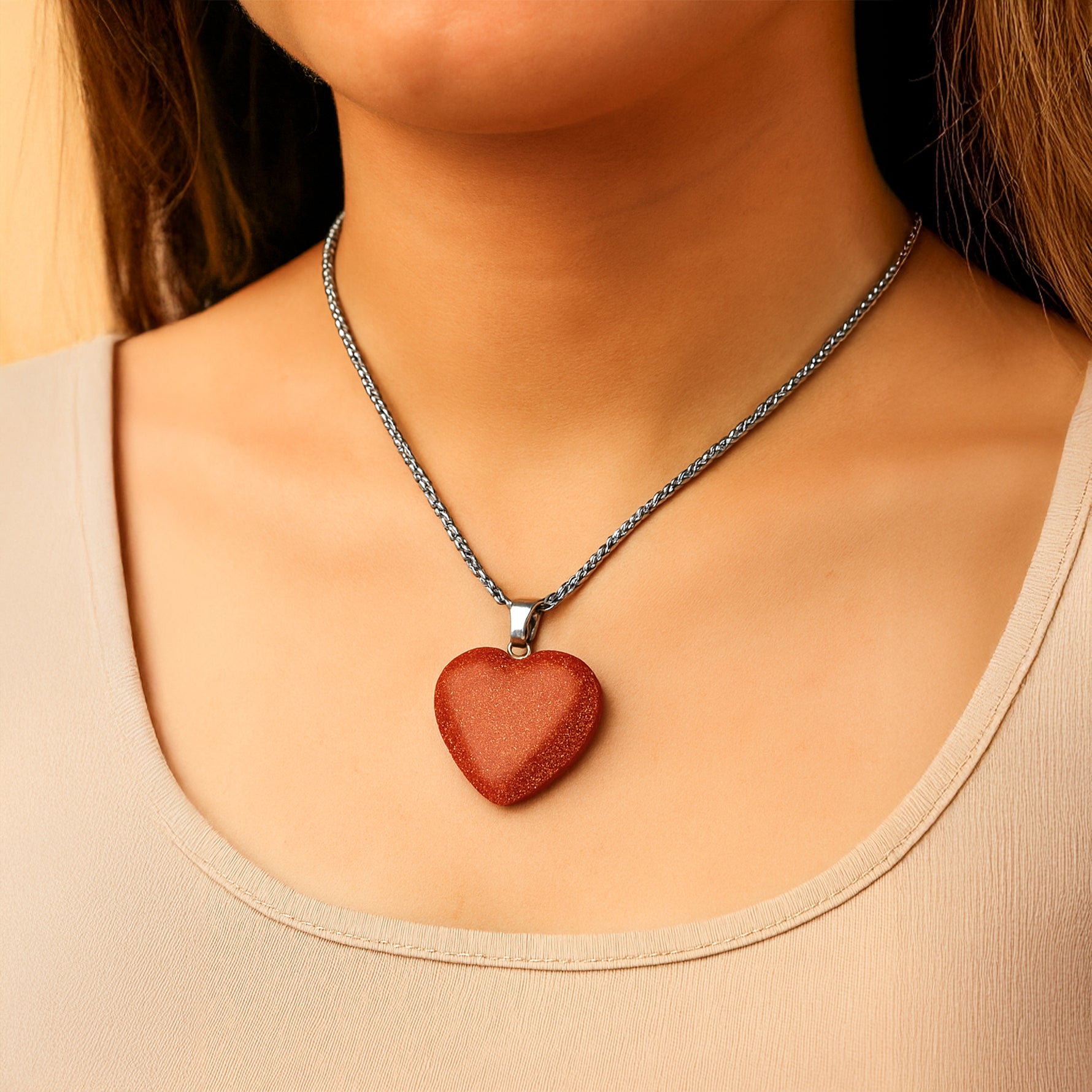 Sunstone Heart Pendant - Abhimantrit & Certified